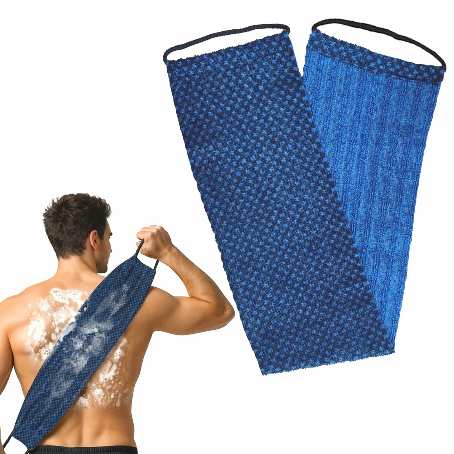 Serviette exfoliante double face réutilisable avec cordon de serrage