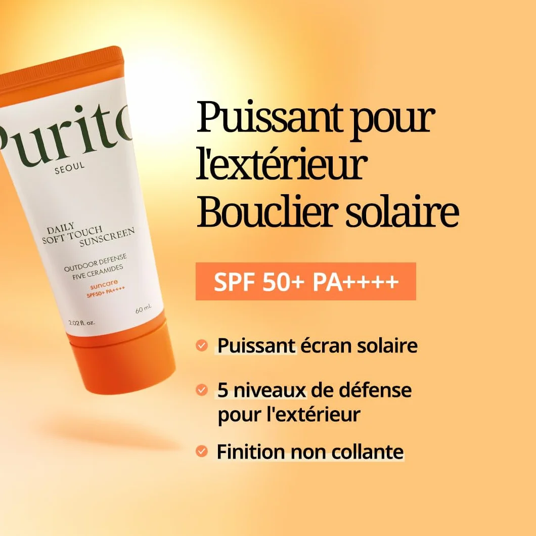 PURITO SEOUL Crème solaire quotidienne SPF50+ PA++++ Céramides Protection UVA UVB résistante à l'eau K-Beauty