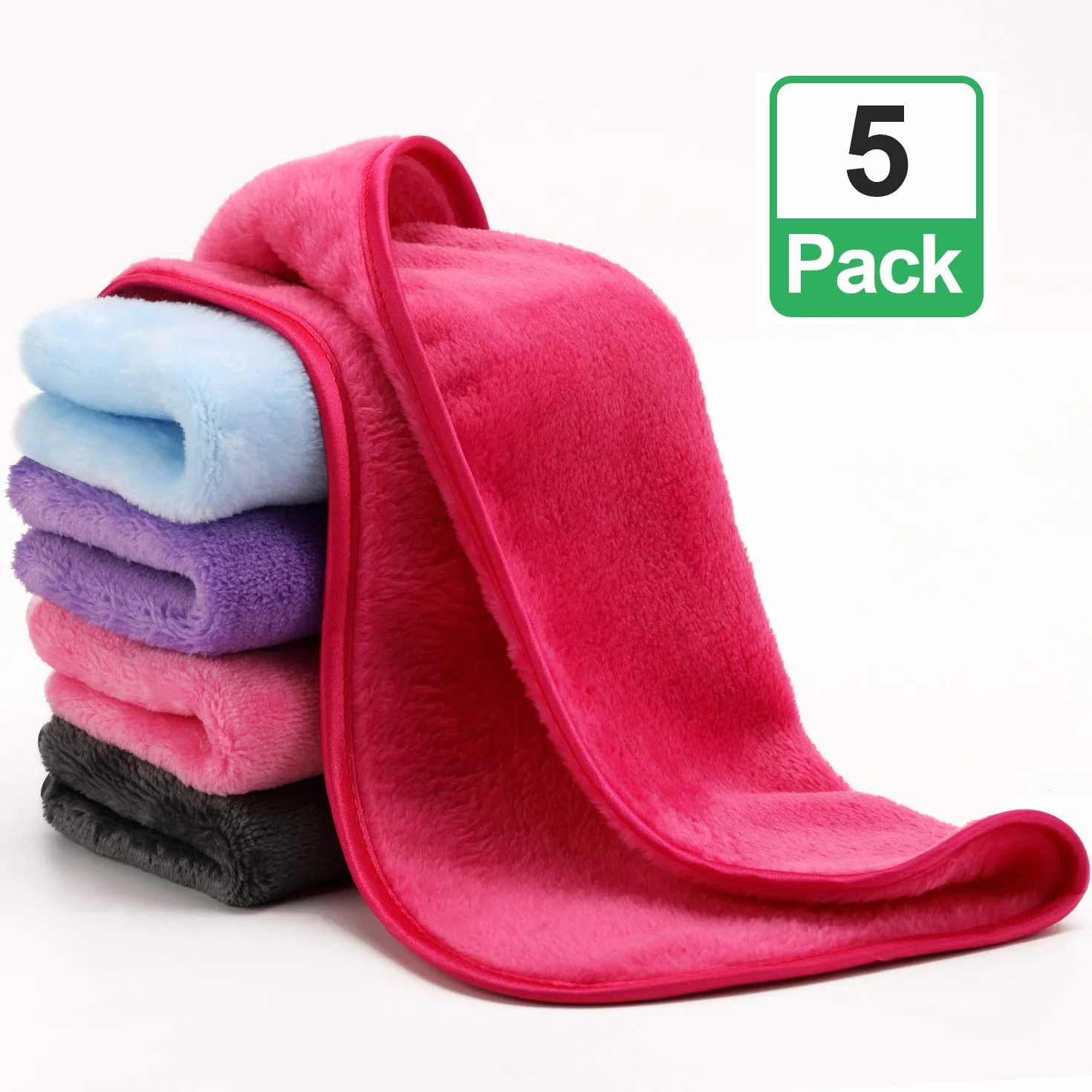 Chiffon Démaquillant Réutilisable en Microfibre, 5 Pièces, Tampons de Visage Lavables et Absorbants