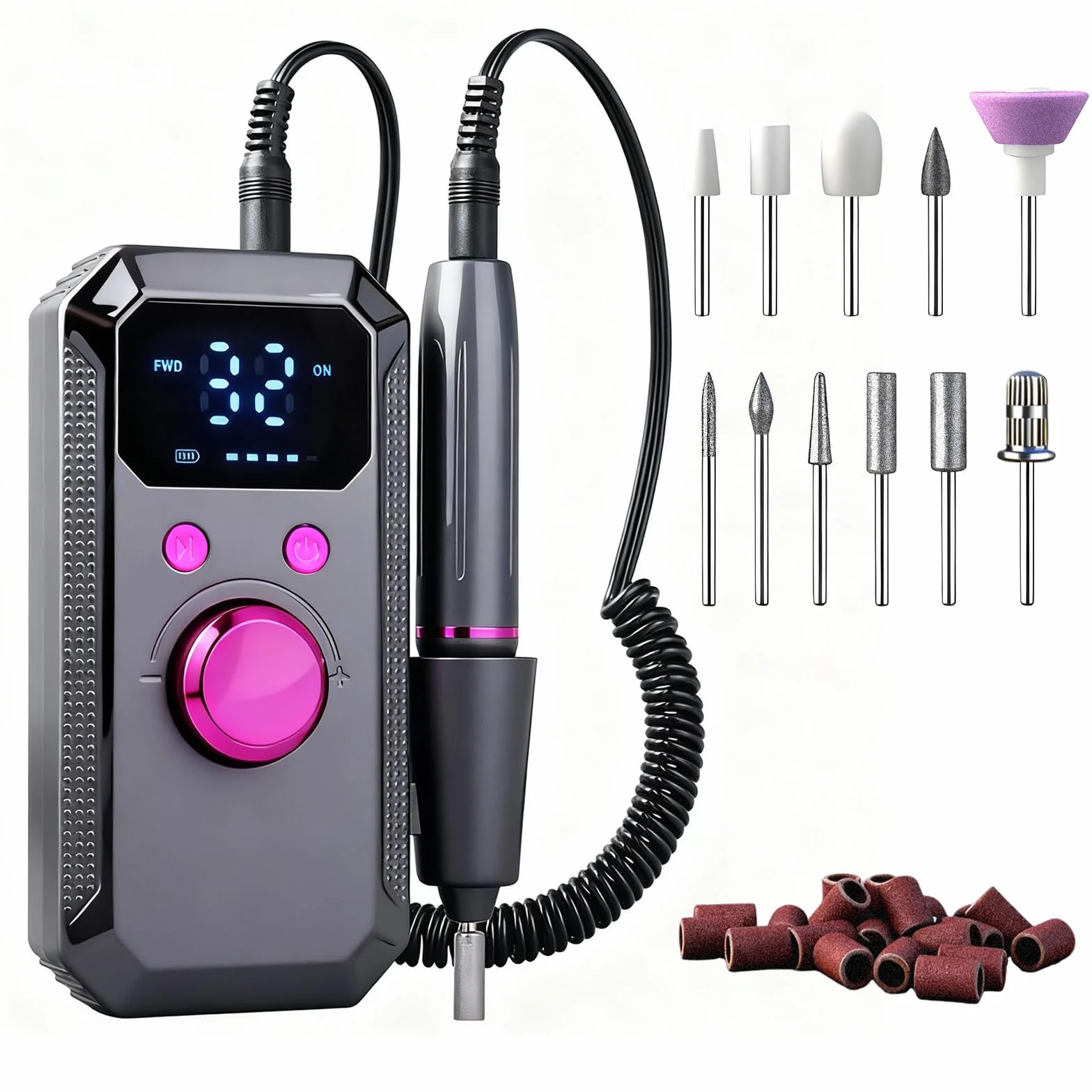 Ponceuse pour Ongles Portable Professionnelle 40000 RPM, Lime à Ongles Electrique Rechargeable pour Enlever et Polir le Gel Acrylique Ongles,Perceuse à Ongles avec Kit de Salon,Gris Foncé