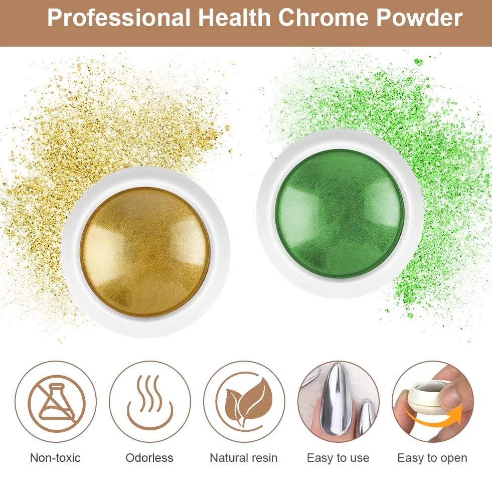 LOPHE Lot de 12 pots poudre à ongles effet miroir métallique brillant avec 12 bâtons ombres à paupières poudre pigmentée