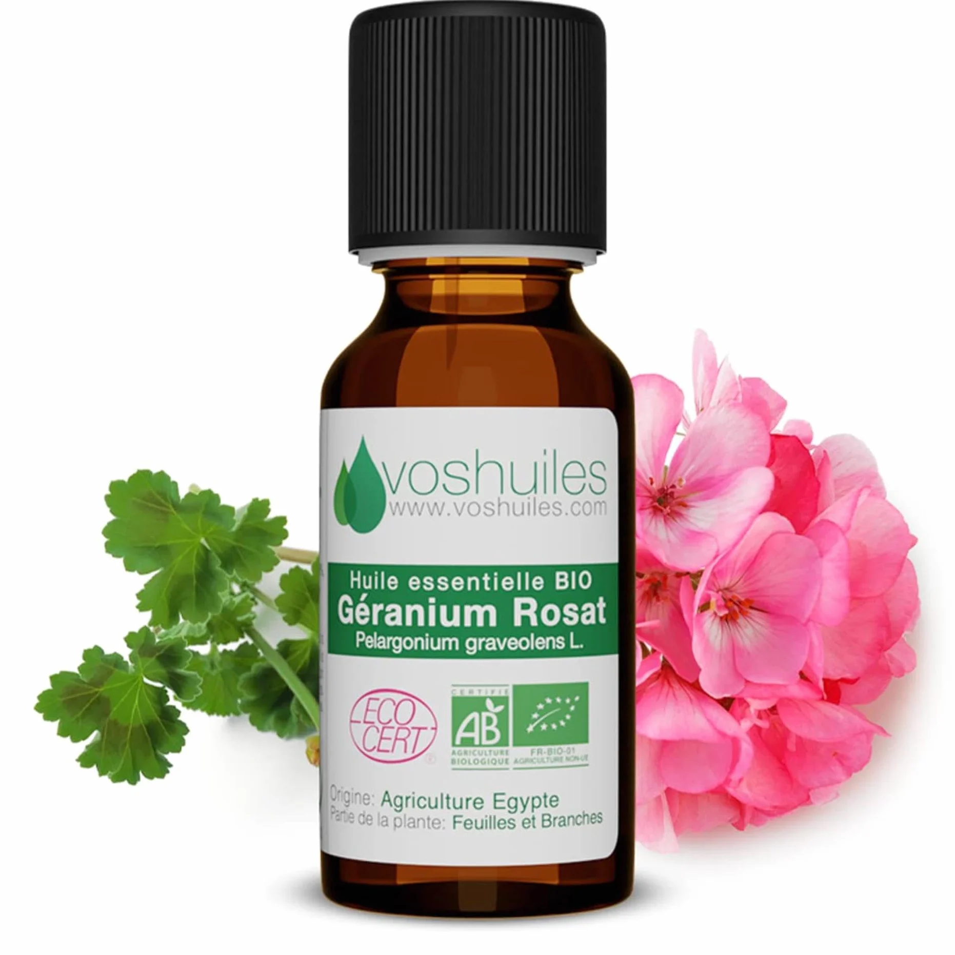 Huile Essentielle de Géranium Rosat 100% Pure Naturelle HEBBD 5ml VOSHUILES