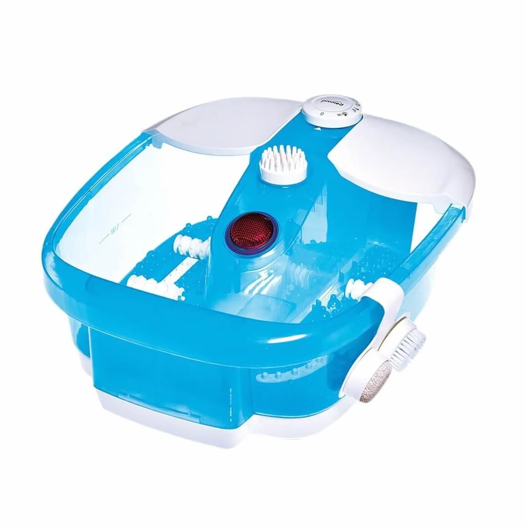 Bain De Pieds Bouillonnant Fb-100 Promed Avec Massage Bouillonnant Et Vibrant, Lumière Rouge, Fonction De Maintien De La Température, 3 Accessoires De Pédicure Inclus, Spa Thalasso, Blanc/Bleu
