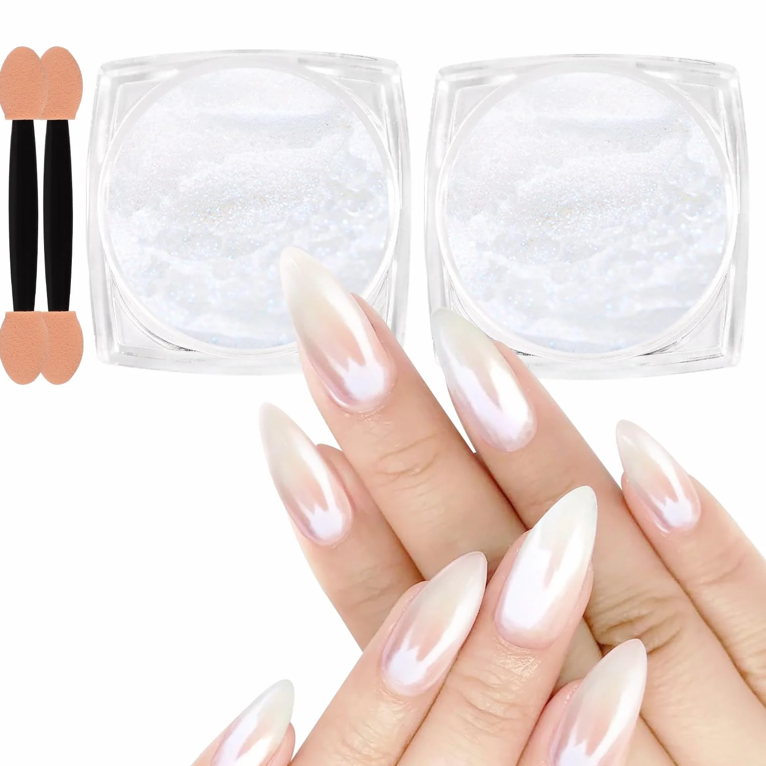 Allstarry Chromée Poudre à Ongles Nacrée Blanche, Poudre Irisée Aurore Effet Miroir Métallique, Poudre Transparente Sirène pour Vernis Gel