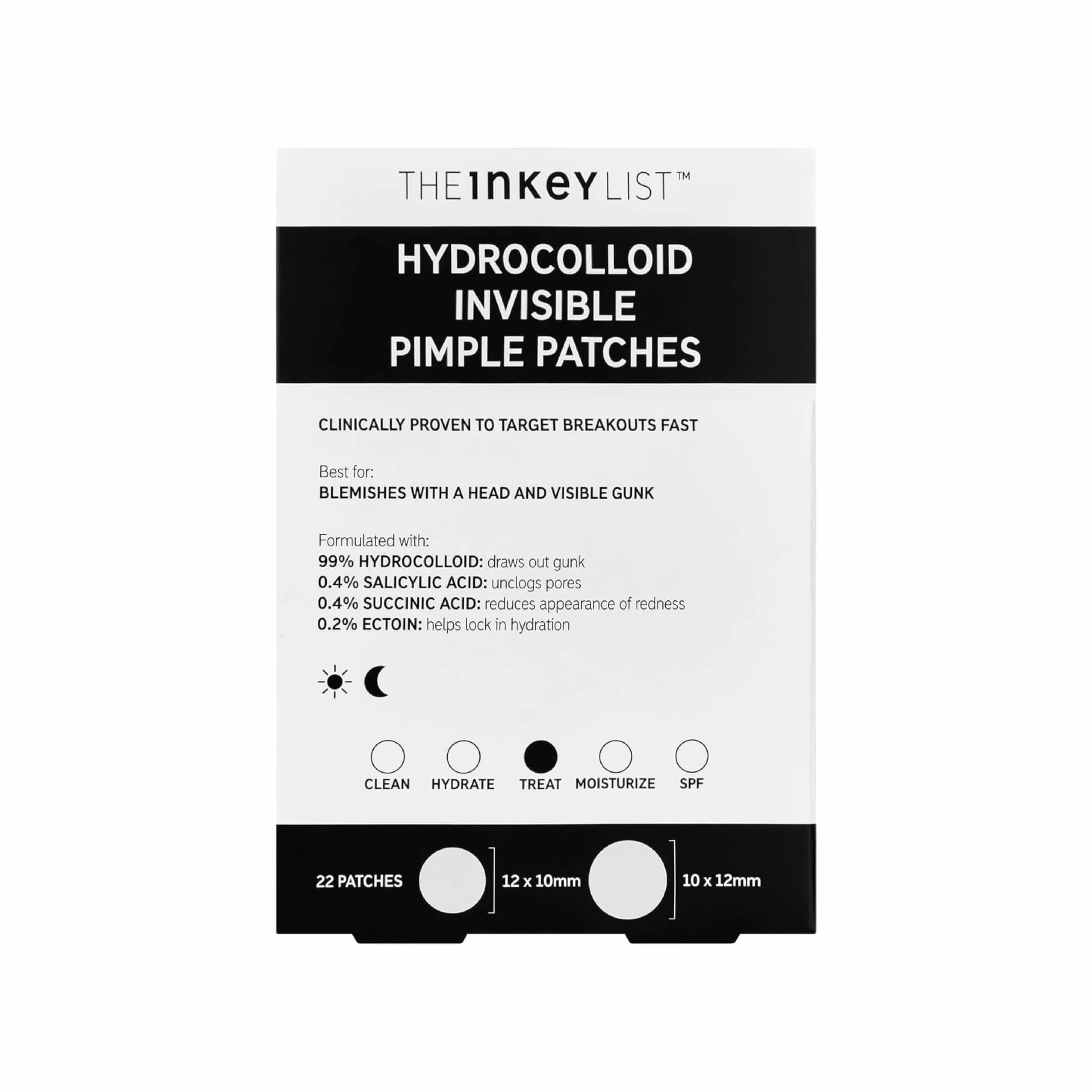 The INKEY list Patchs Hydrocolloïdes Invisibles Anti-Acné Jour/Nuit avec Acide Salicylique