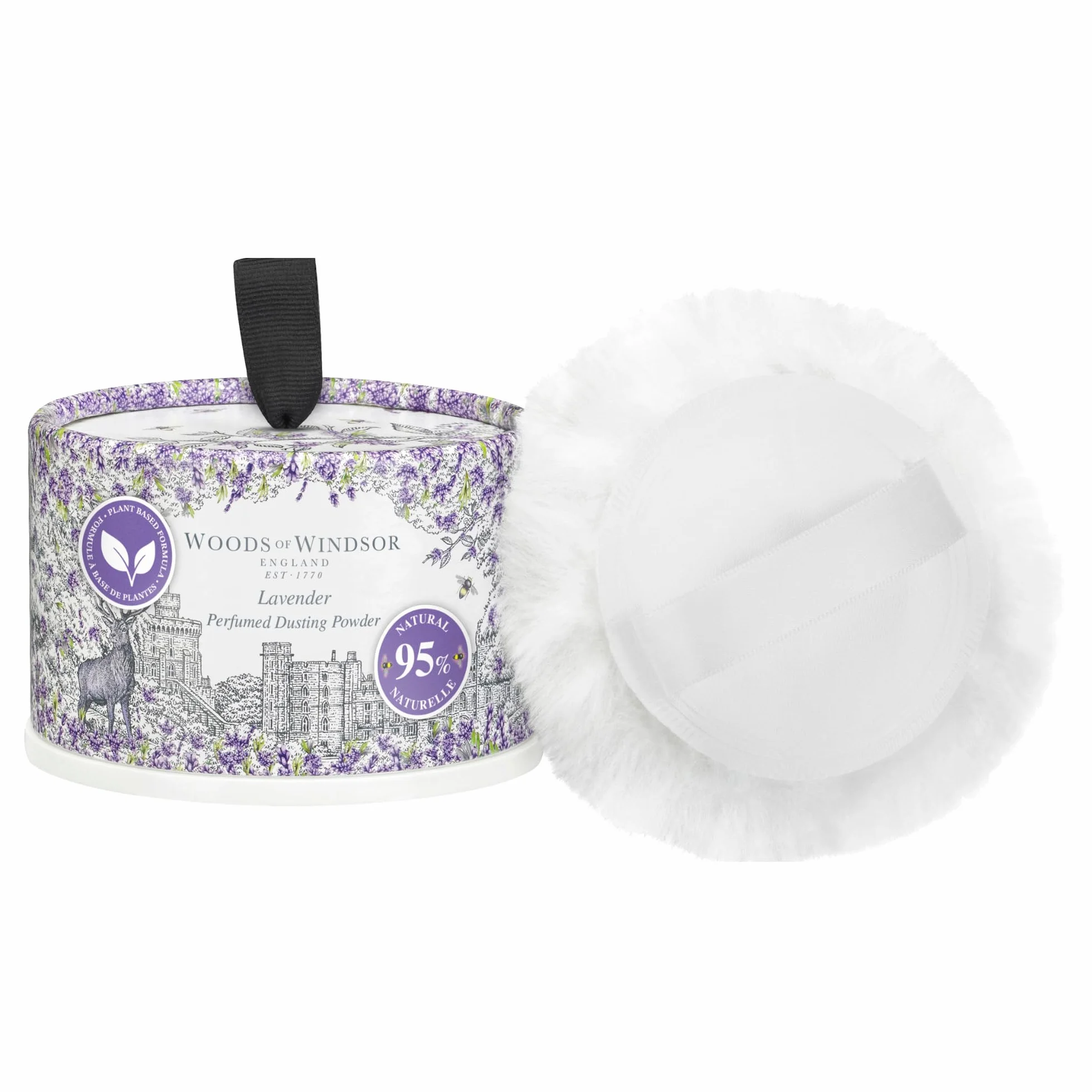 Woods of Windsor Poudre de Talc Lavande 100g, Alternative Contrôle Odeurs, 95% Ingrédients Naturels, Vegan