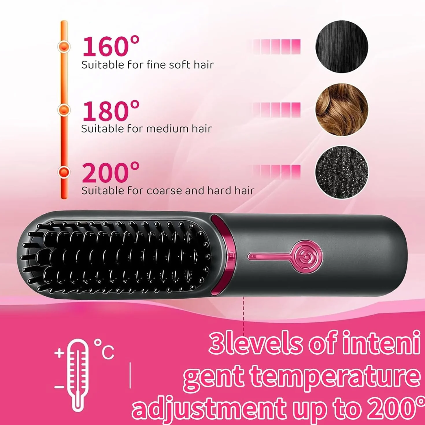 Brosse Lissante pour Cheveux, Lisseur Cheveux Céramique, (Gris) | Portable Sans Fil PTC Chauffage Lisseur, 3 RéGlages De TempéRature, Céramique Anti-BrûLure, pour Voyage & Powerbank