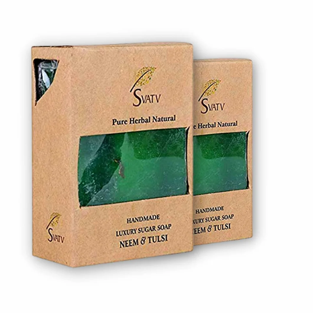 Handcrafted Savon with Neem & Tulsi Ayurvedic Herbal Body Soap Bars 125g x2