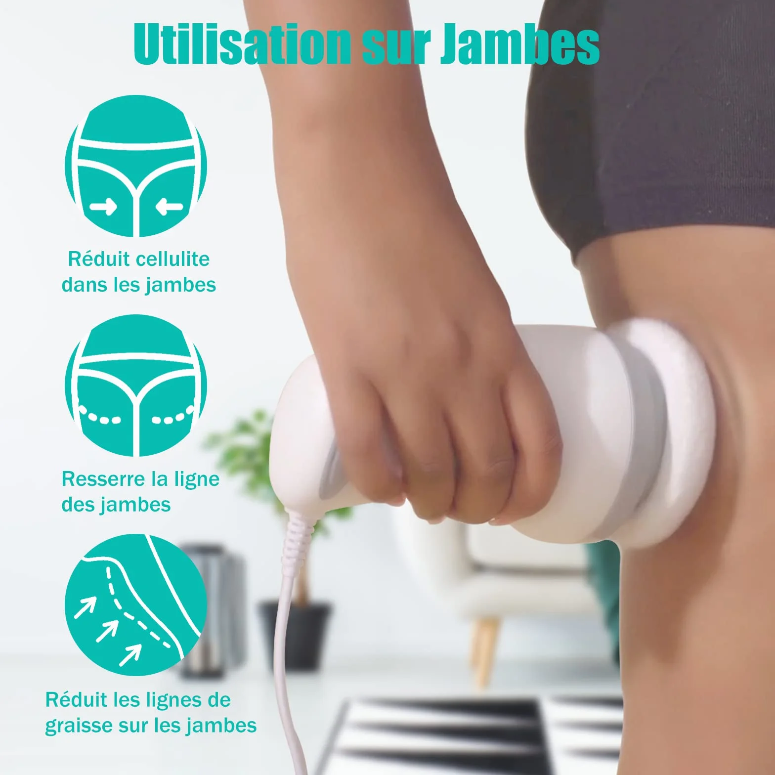 Masseur Anti Cellulite Électrique pour Abdomen, Fesses, Jambes avec 6 Coussinets Lavables