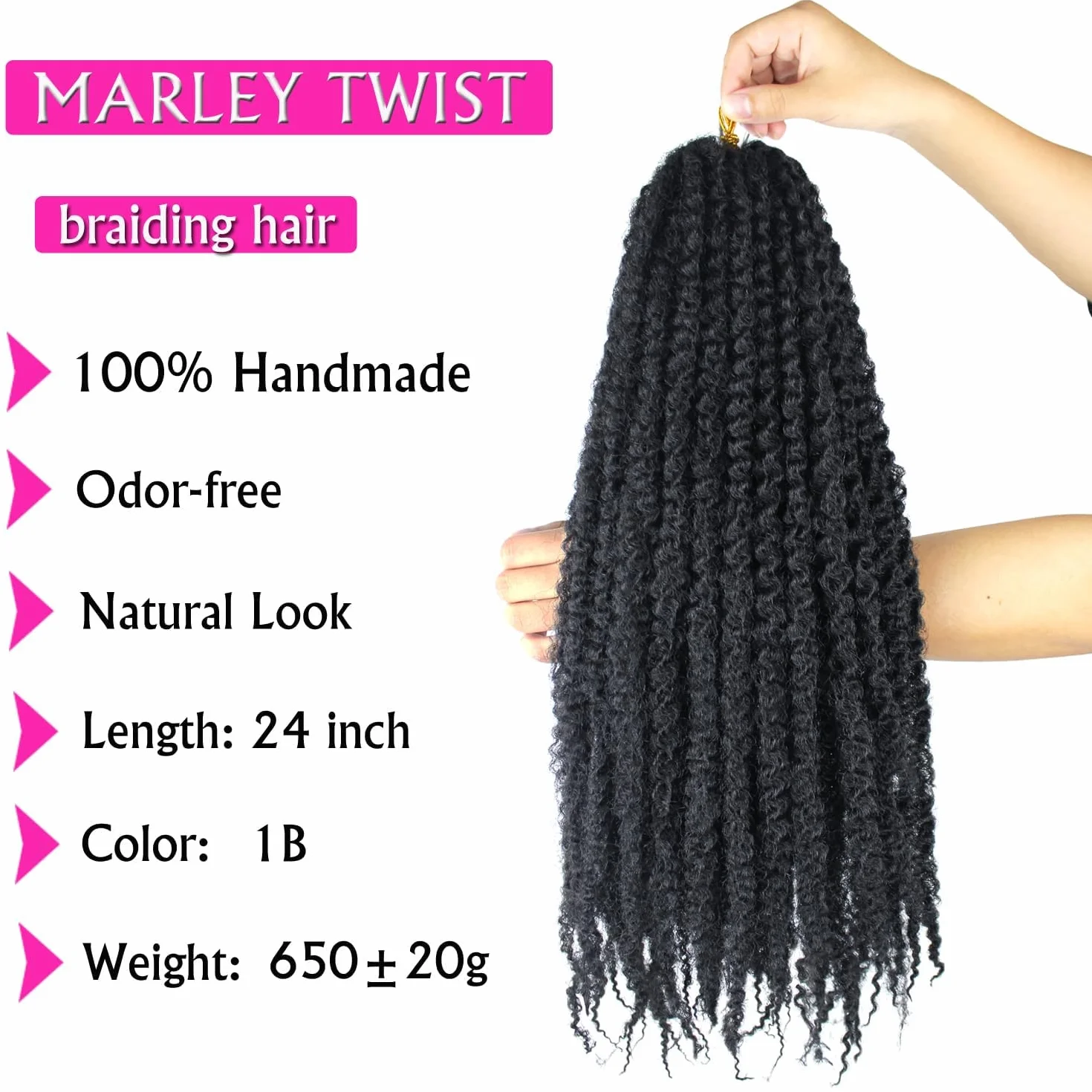 Enbeautiful Marley Twist Hair 24 Inch 8packs Marley Twists Braiding Hair Long Cuban Twist Hair Pre Fluffed Afro Kinky Curly Twists Crochet Hair Synthetic Marley Braids Extensions,1B#