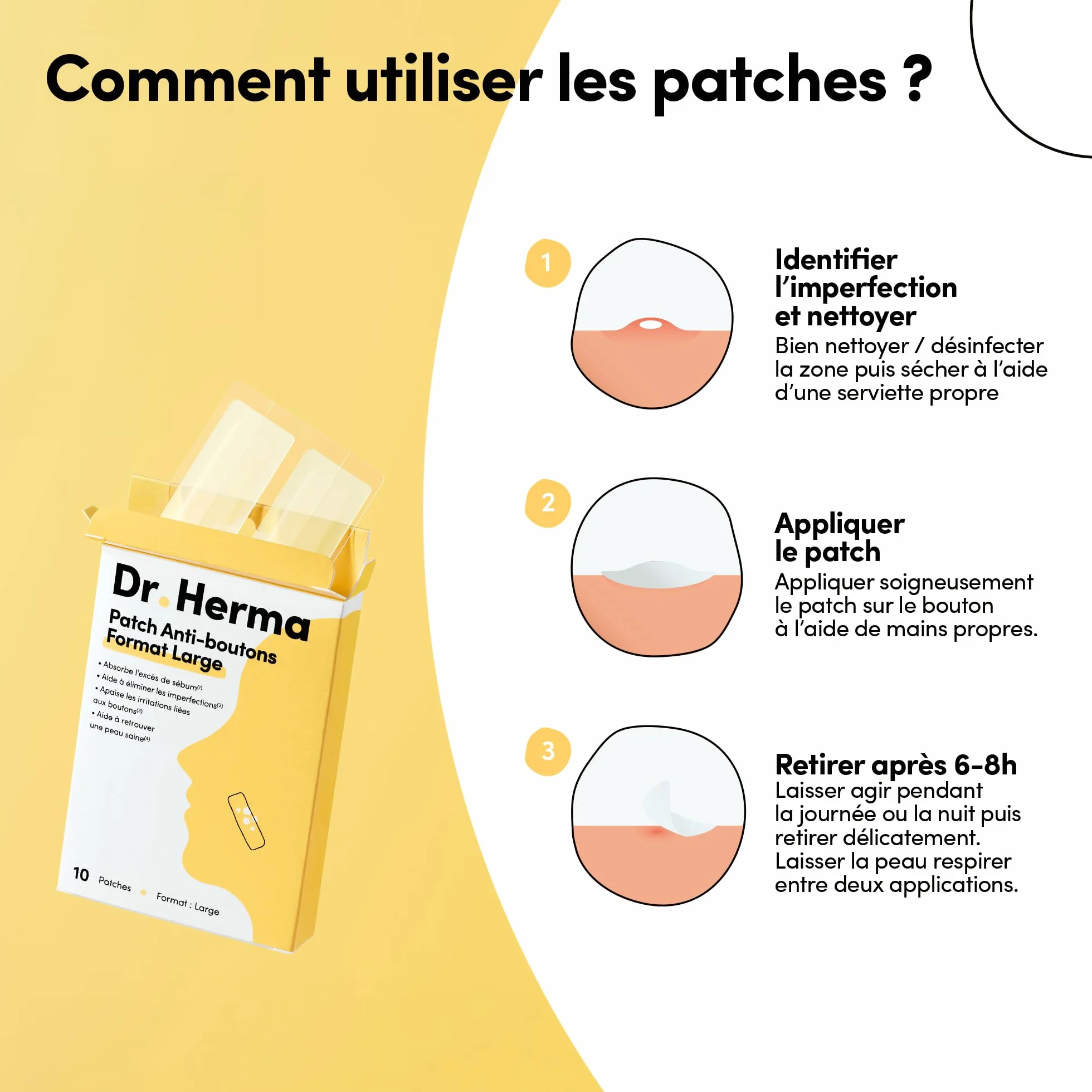 Dr. Herma Patch Anti Bouton XL Acide Salicylique Hydrocolloïdes Huile d'Arbre à Thé 10 patchs