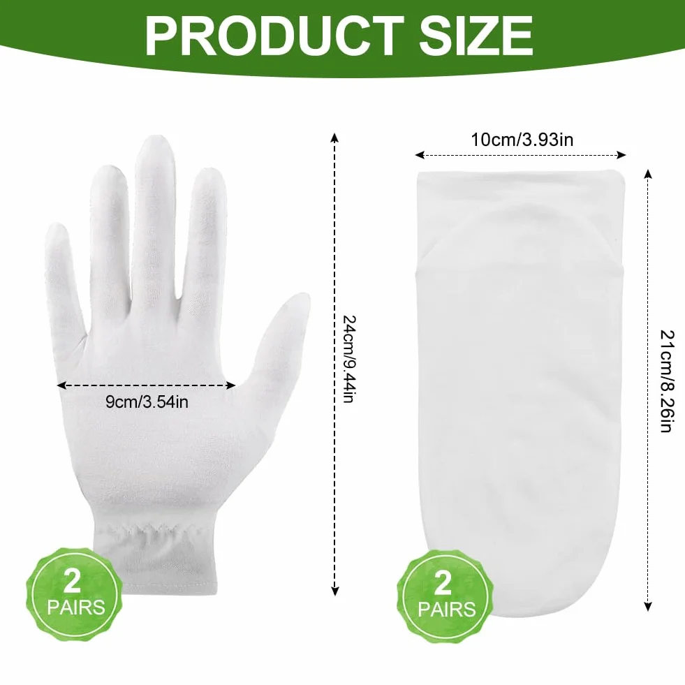 Gants Hydratants et Chaussettes Hydratantes Réutilisables en Coton Blanc pour Femme Eczéma Soins des Mains