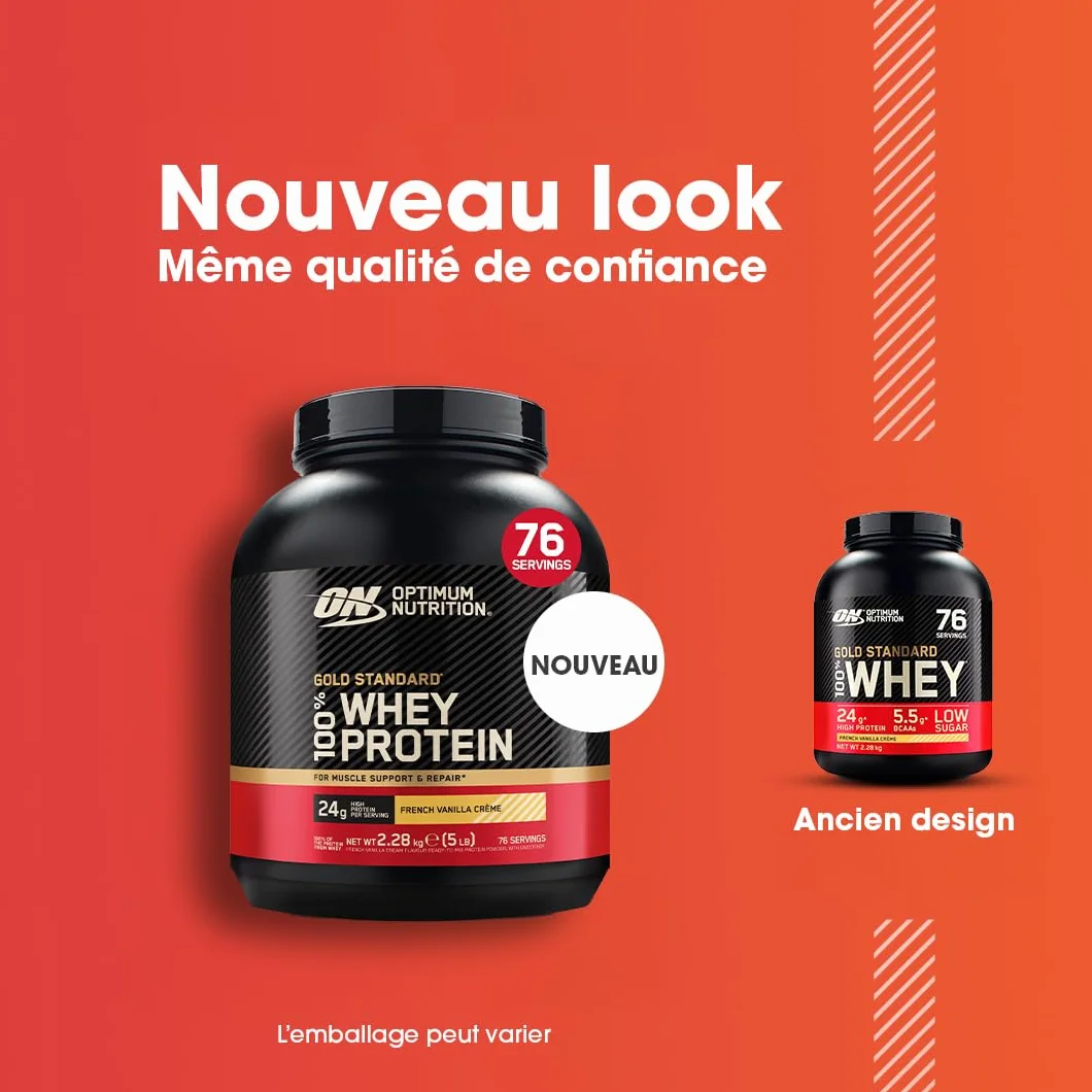 Optimum Nutrition Gold Standard 100% Whey Protéine Crème à la Vanille Française 2.28kg 76 Doses
