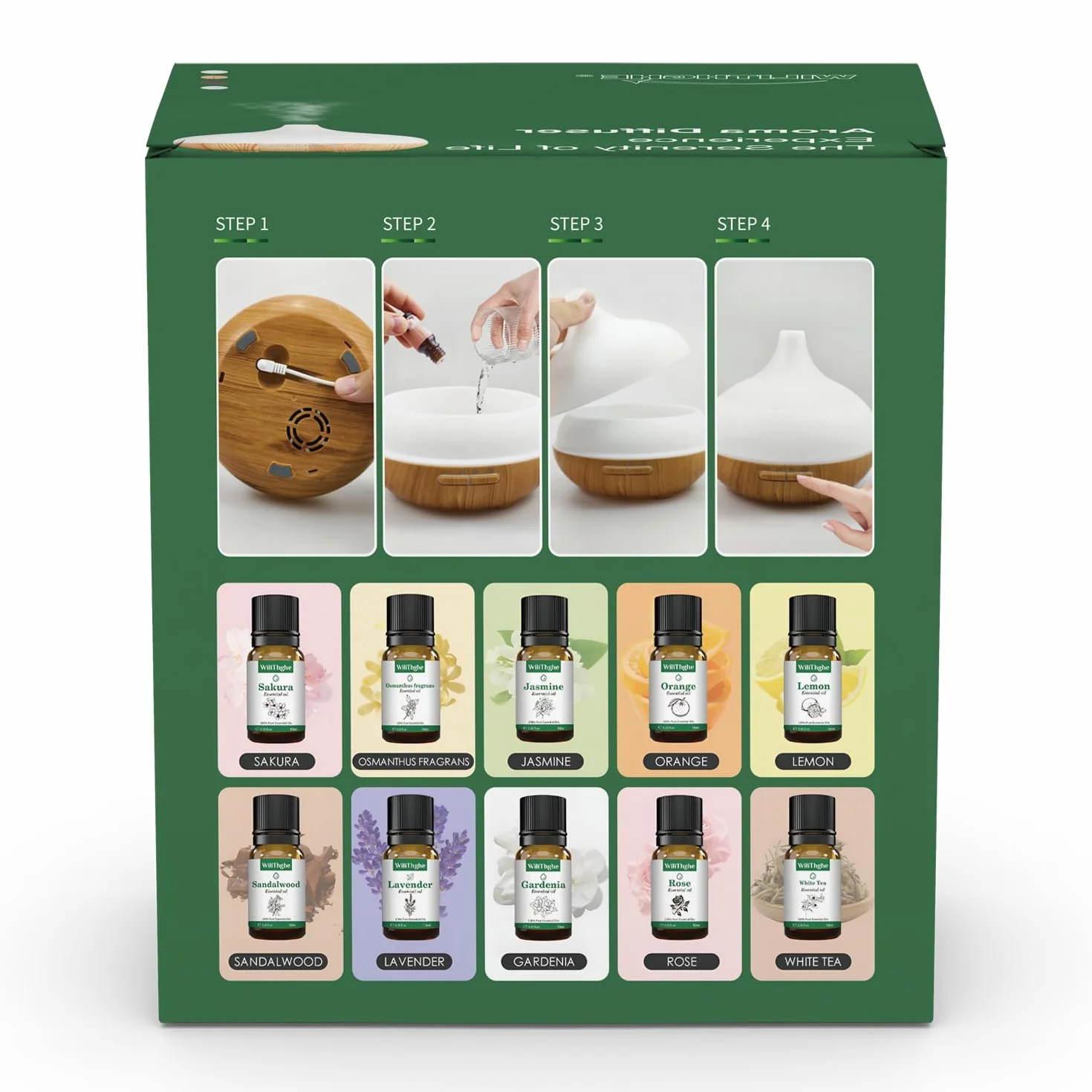 Diffuseur d'Huiles Essentielles 500 ML Télécommande 14 Couleurs LED 4 Réglages de Minuterie