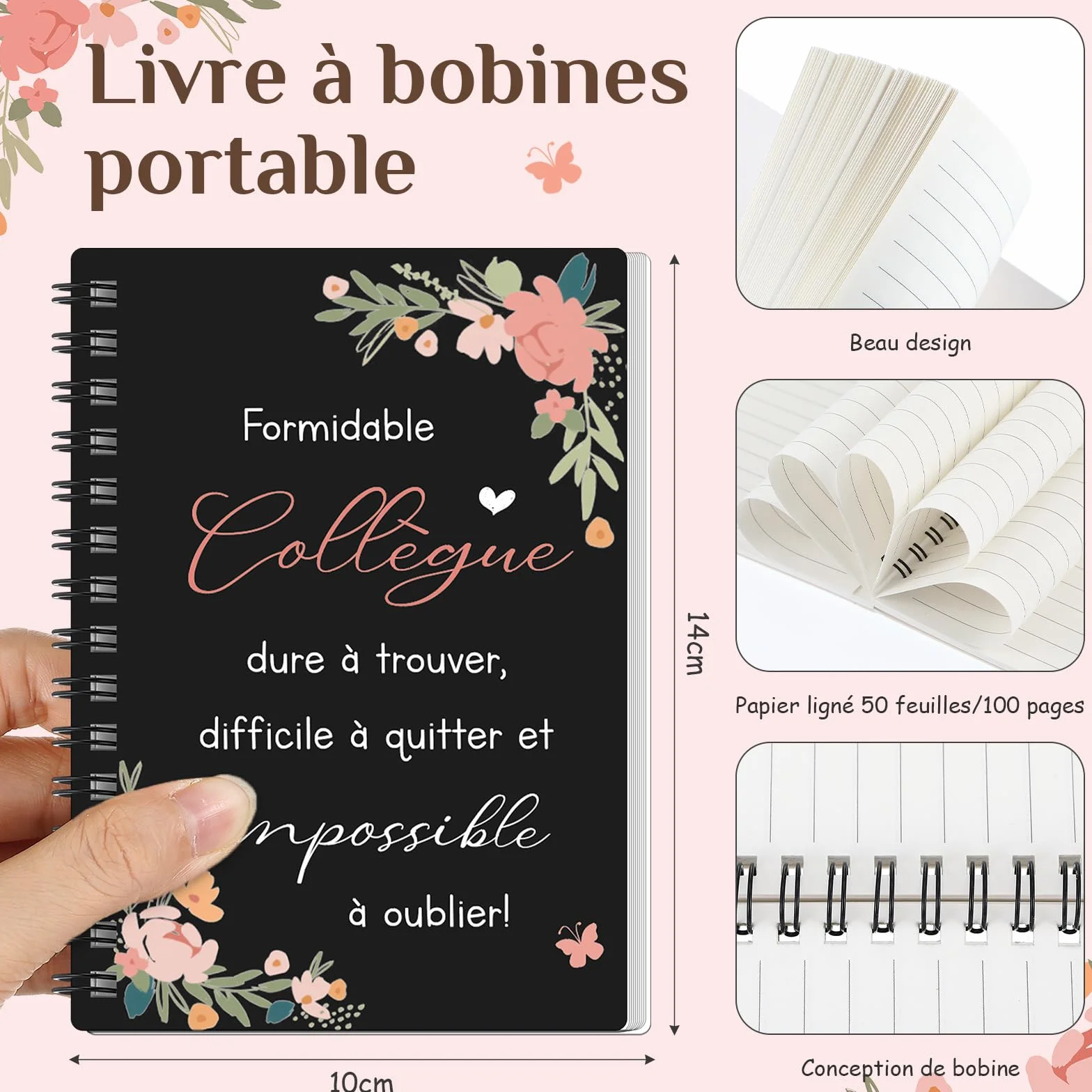 Hestya Coffret Cadeau pour Collègue Femme - Trousse de Maquillage, Carnet, Stylo, Porte-Clés | Cadeau Original Départ, Retraite, Noël