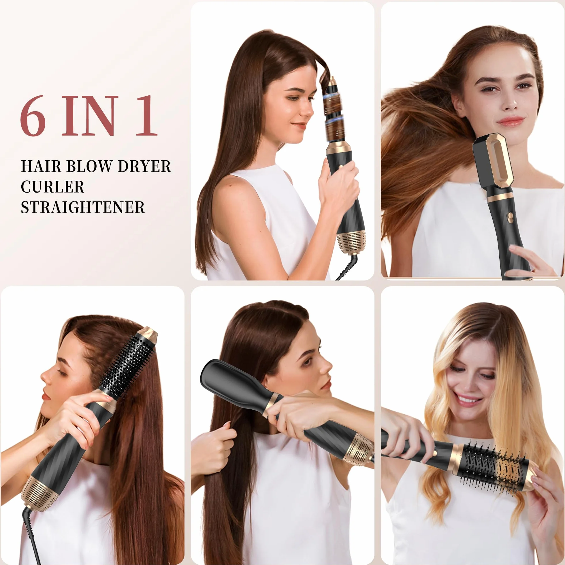 OKWRAP Air Styler 6 en 1 Brosse Soufflante Seche Cheveux Fer a Boucler Set de Coiffure