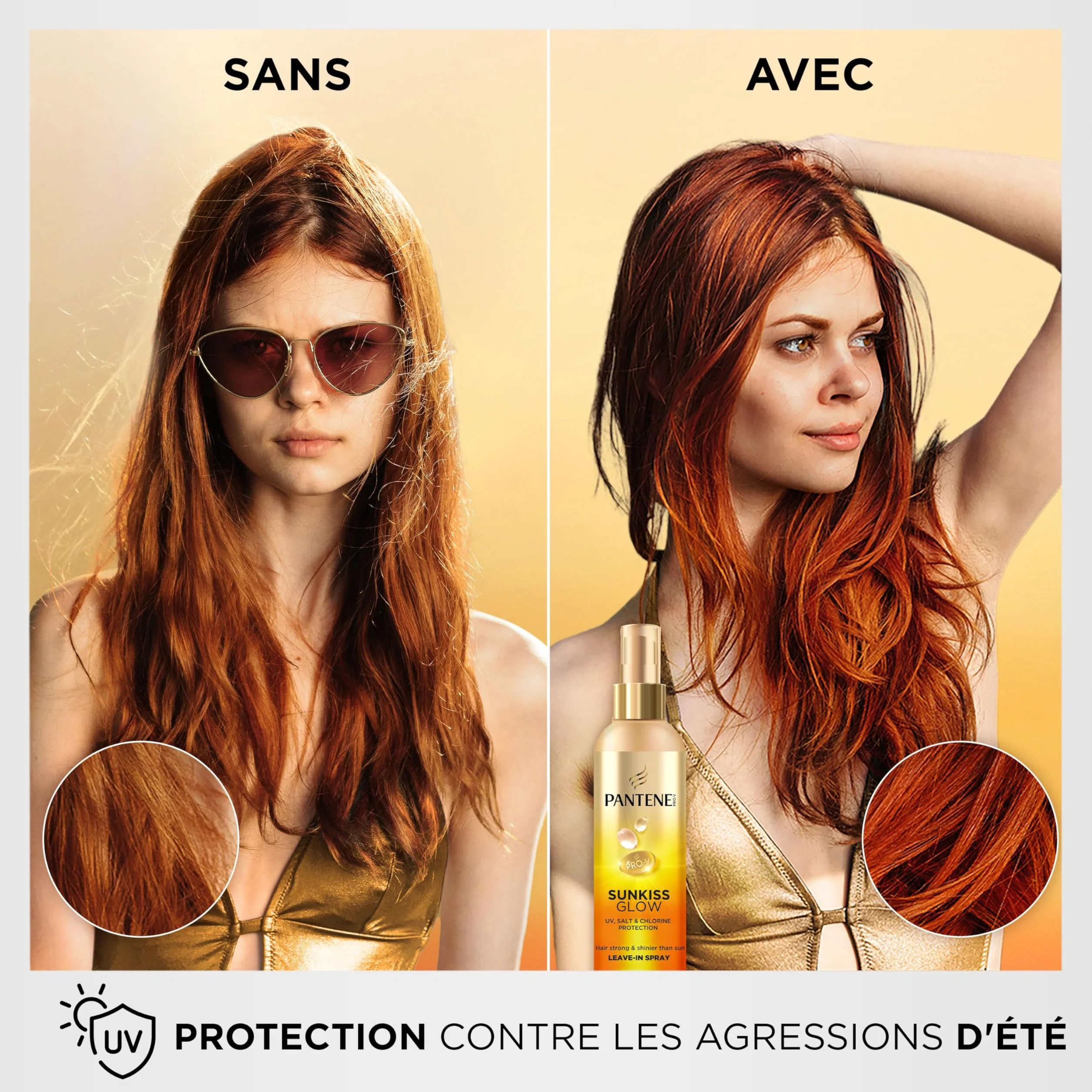 Pantene Pro-V Sunkiss Glow Spray sans rinçage 200ml protecteur UVA UVB sel chlore nourrissant démêlant cheveux forts brillants