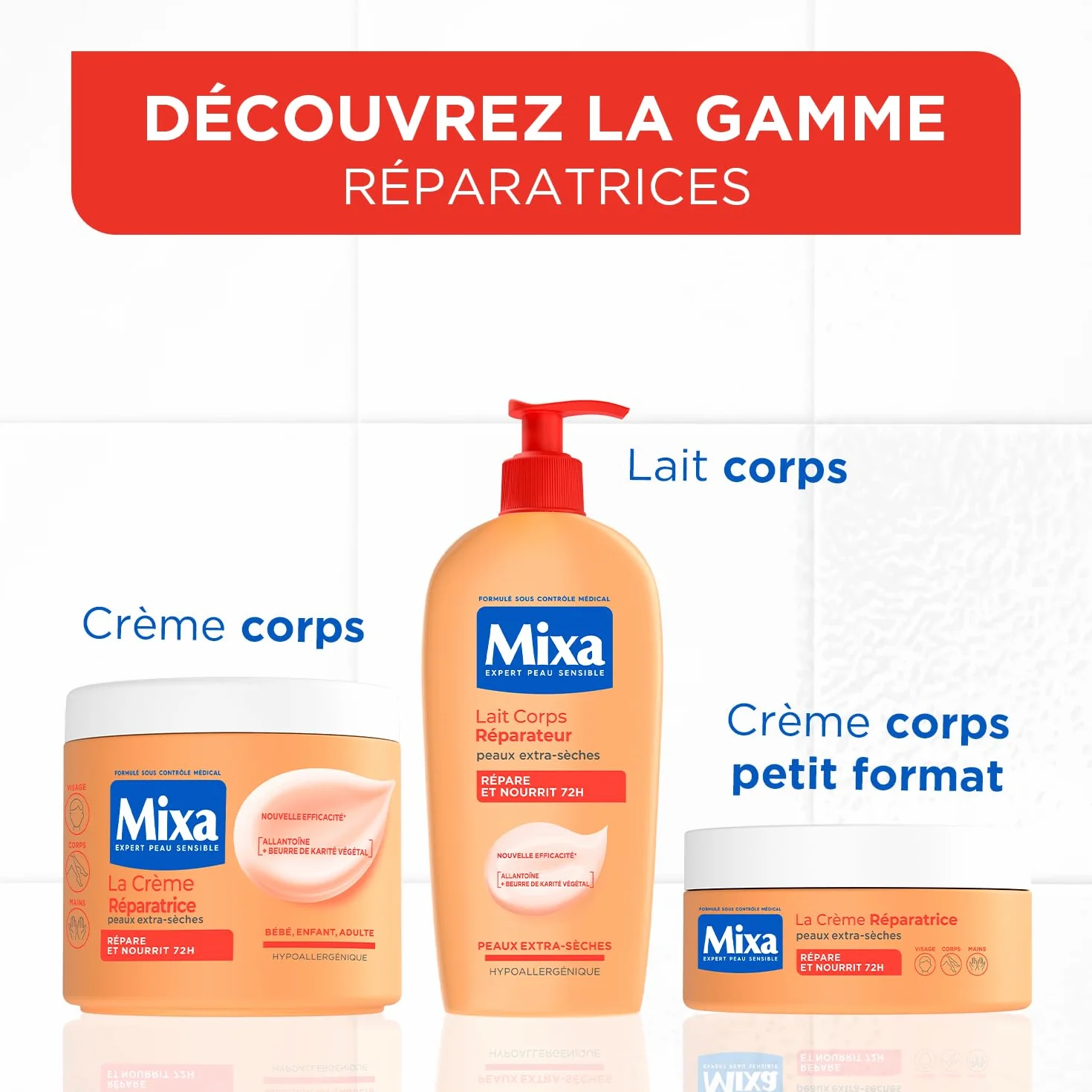 MIXA Lait Corps Réparateur Nutrition Intense 72H Anti-Dessèchement Allantoïne Huiles Karité Abricot Peaux Abîmées Extra-Sèches 400ml