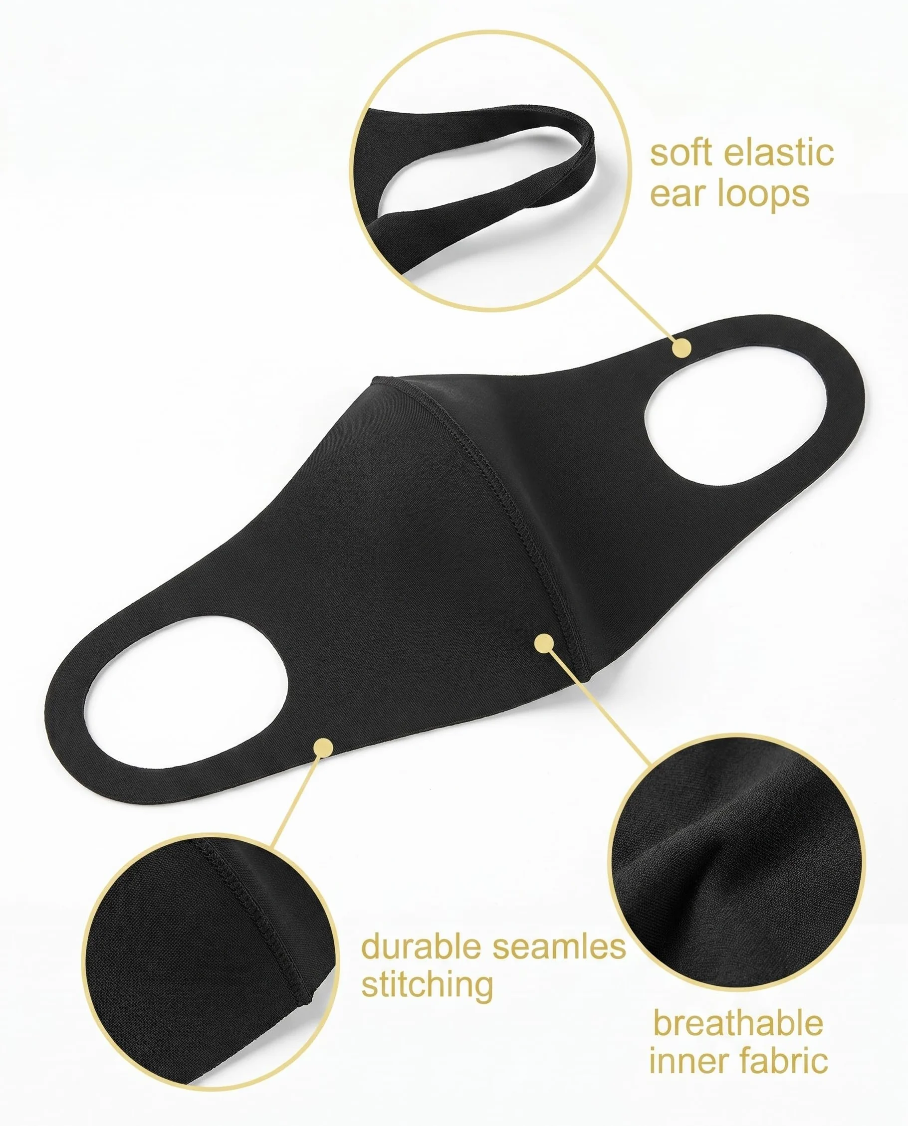 Masque Noir en Tissu Réutilisable Lot de 4 Masques de Protection Lavables Anti-Poussière