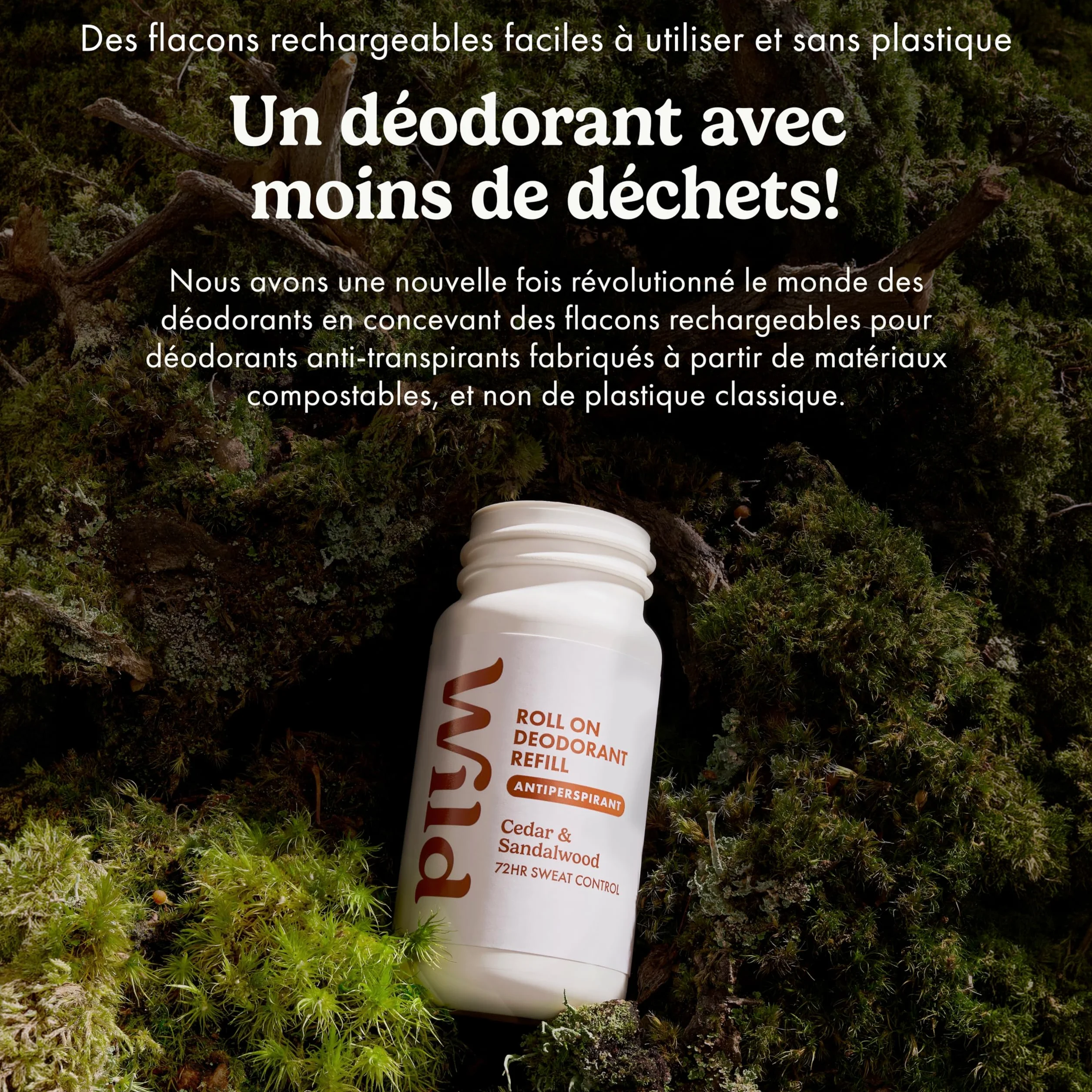 Wild Lot de Recharges de Déodorant Anti-Transpirant pour Homme - Protection 72 h - 90% d'Ingrédients Naturels et Vegan - Convient aux Peaux Sensibles - Amber & Oud, Thunderstorm, Cedar & Sandalwood