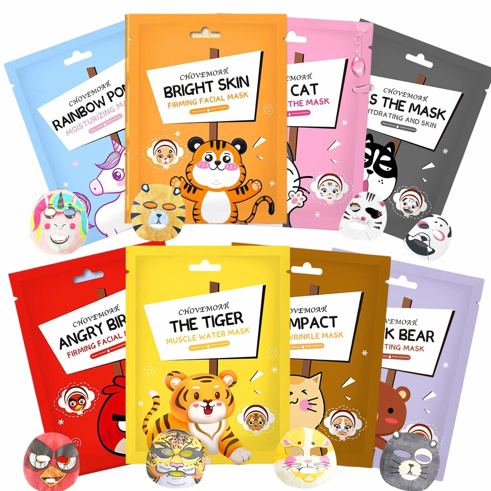 Masque Visage Enfants Fille 8 Pièces Animaux, Masque Tissu Visage Enfant, Masque Beauté Ado