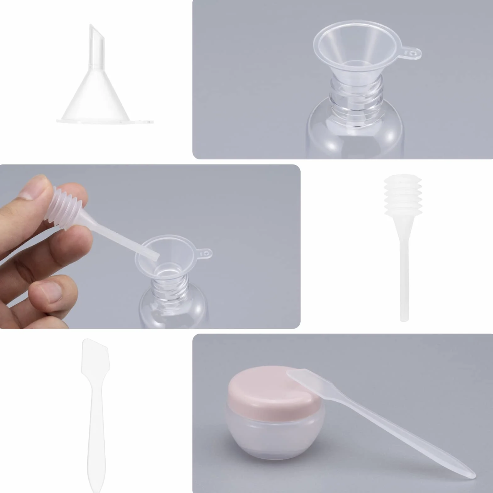 Lot de 11 Flacons Voyage 30/50/60/80ml, Contenants à Remplir Transparents avec Distributeur à Pompe, Kit Accessoire Avion