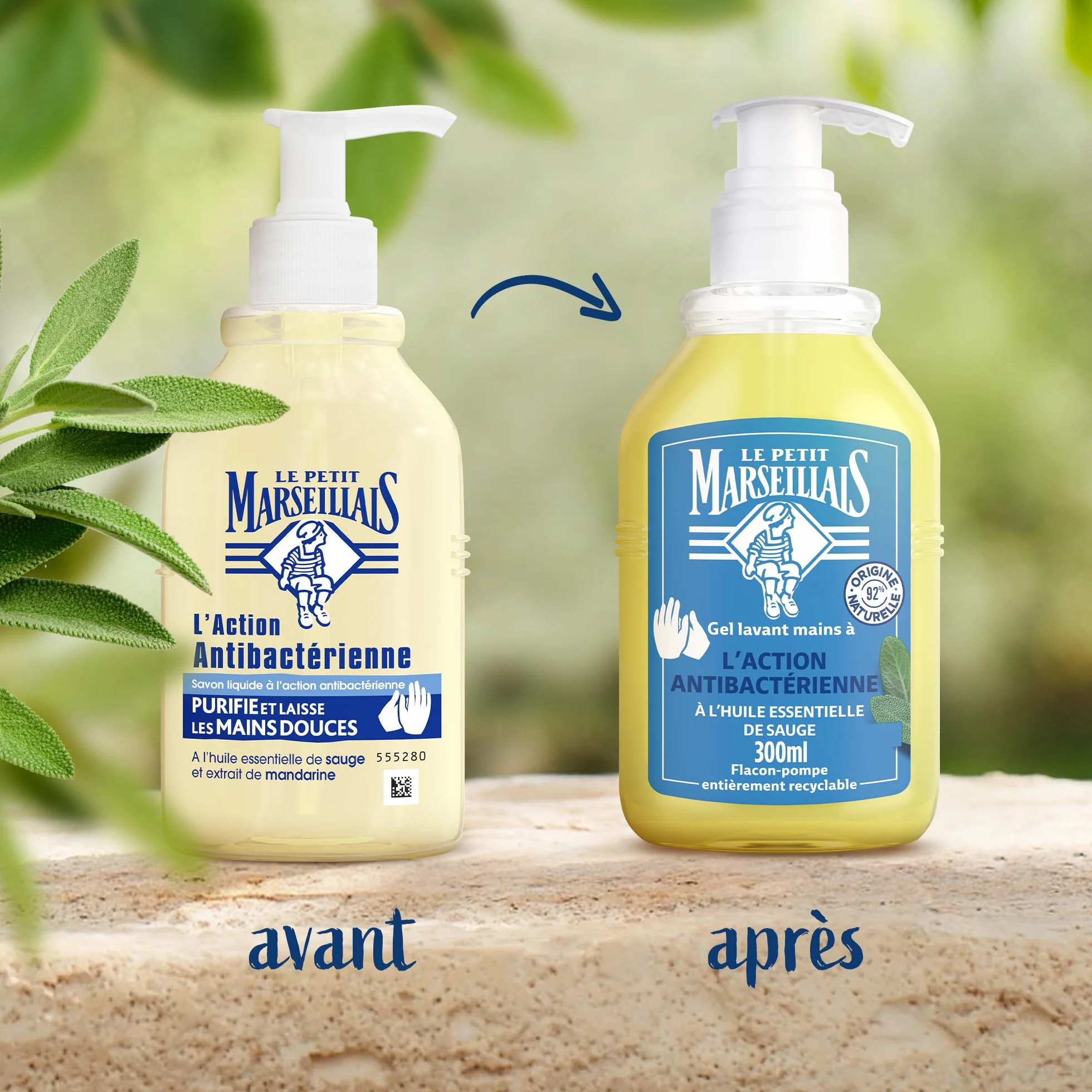Le Petit Marseillais Recharge Gel Lavant Action Anti-Bactérienne 300 ml Savon Liquide Huile Essentielle Sauge 92% Ingrédients Naturels