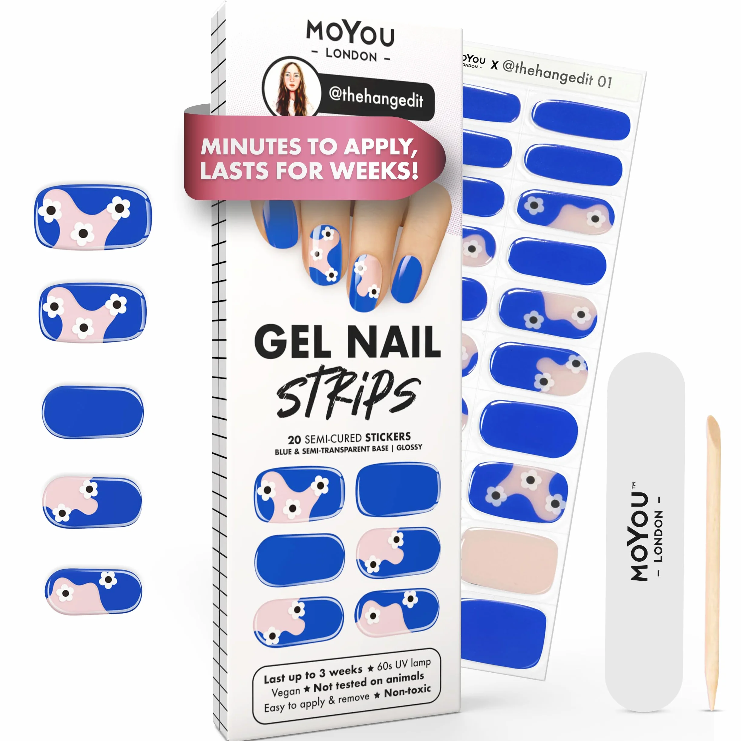 MOYOU LONDON Autocollants auto-adhésifs pour ongles en Gel Semi-durci, lampe UV/LED requise, 20 enveloppes de vernis à ongles en Gel, autocollants pour Nail Art - Thehangedit 01