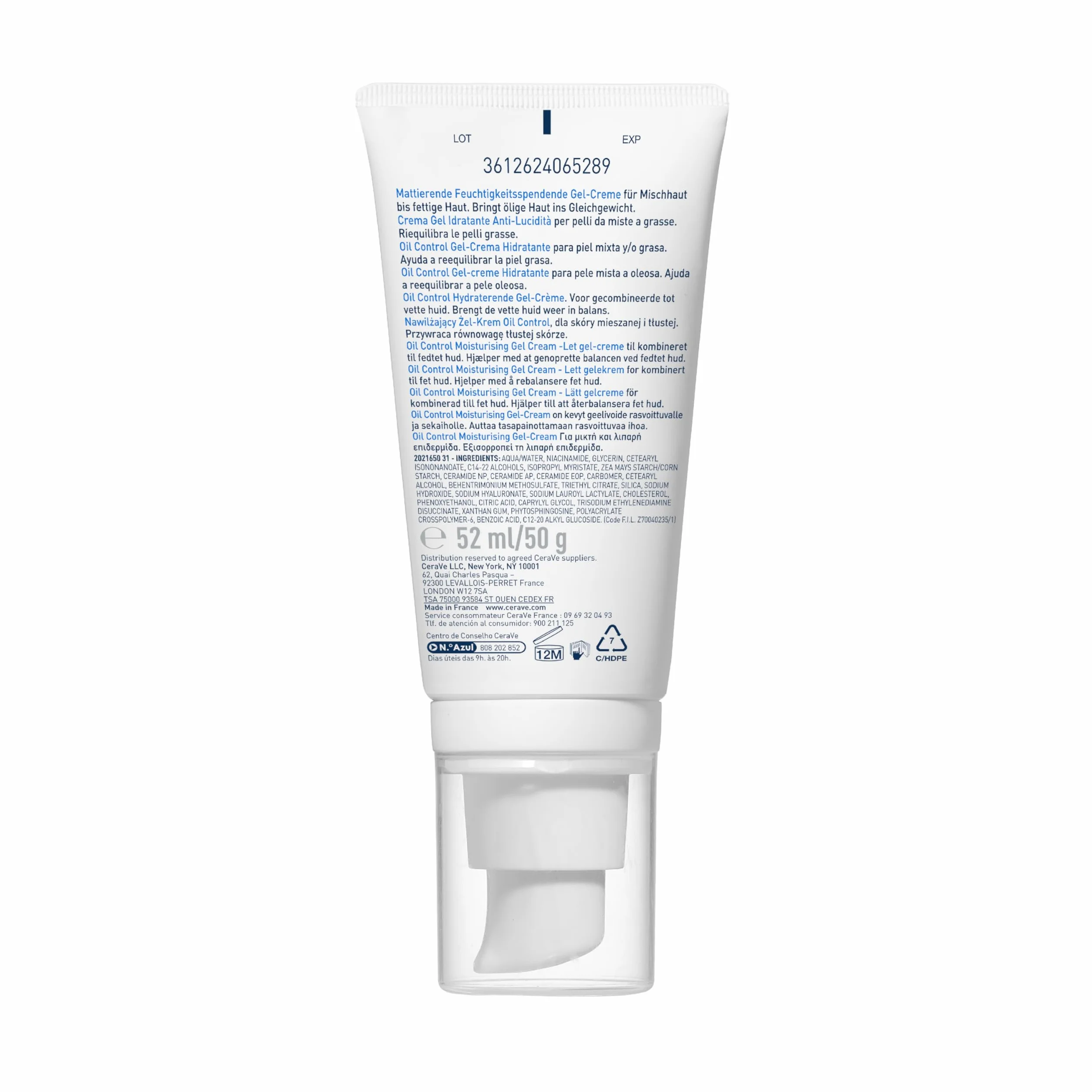 CeraVe Gel-Crème Hydratant Visage Oil Control 52 ml 3 Céramides Niacinamide Acide Hyaluronique