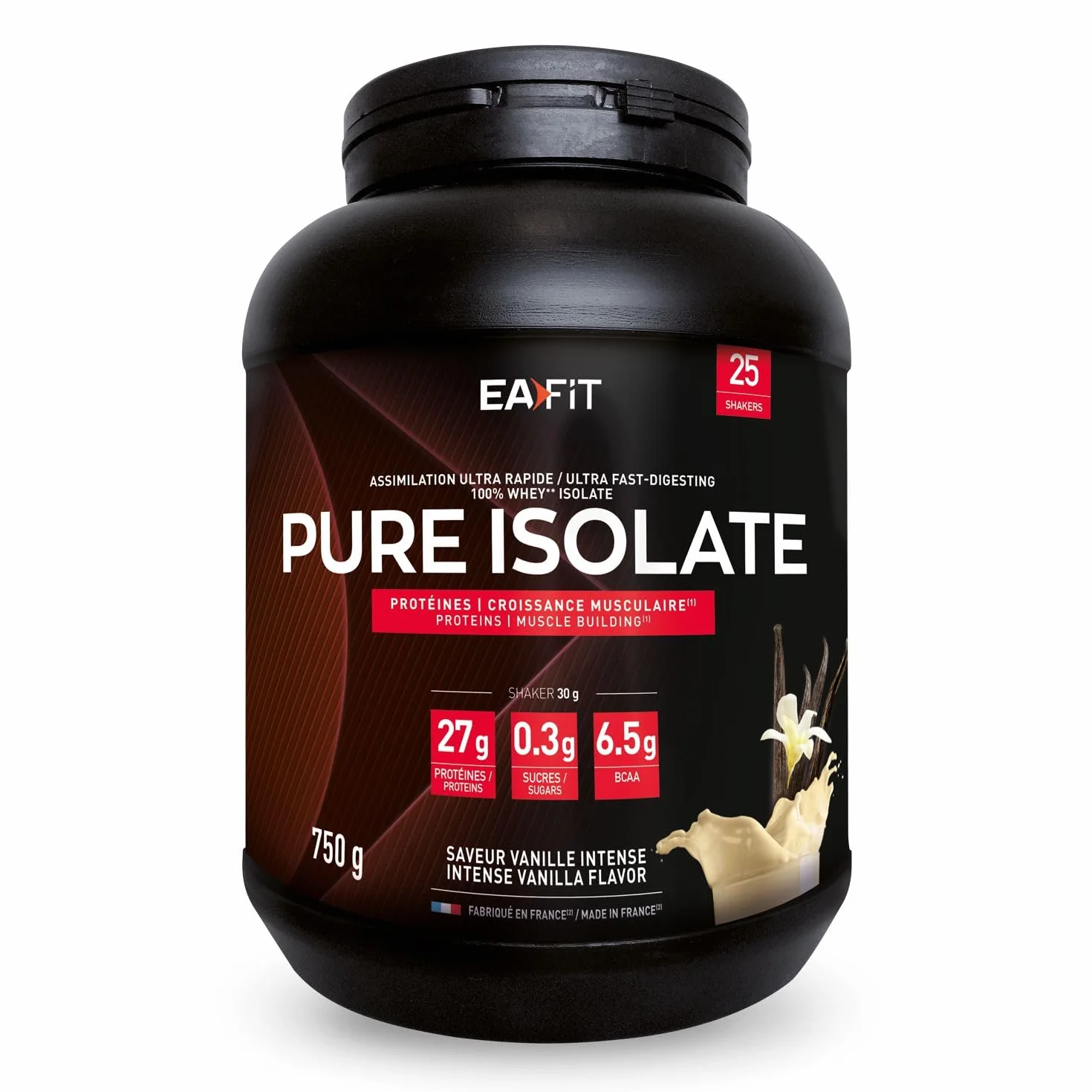 EAFIT Pure Isolate Whey Protein Isolate 27g Proteine 6.5g BCAA 750g Vanille
