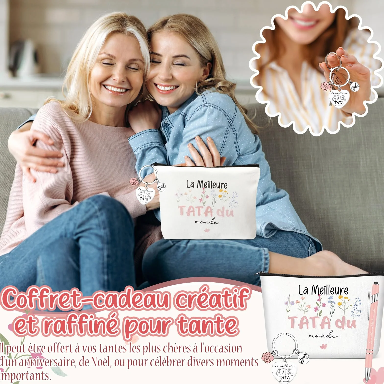 Hestya Trousse à Maquillage Porte Clés Stylo à Bille Cadeau pour Tata