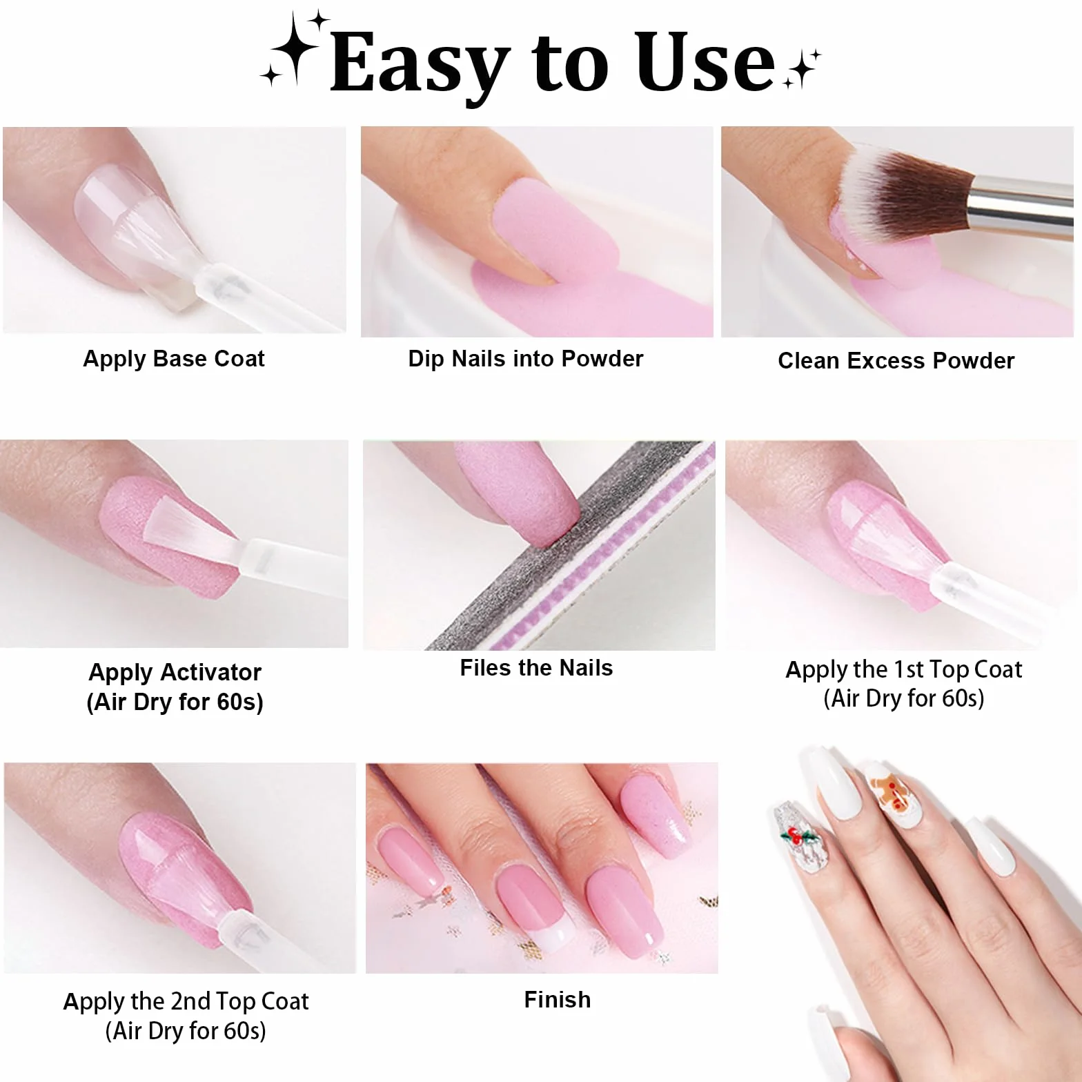 Kit de démarrage poudre trempage ongles 28 g Blanc paillettes acrylique nail art manucure