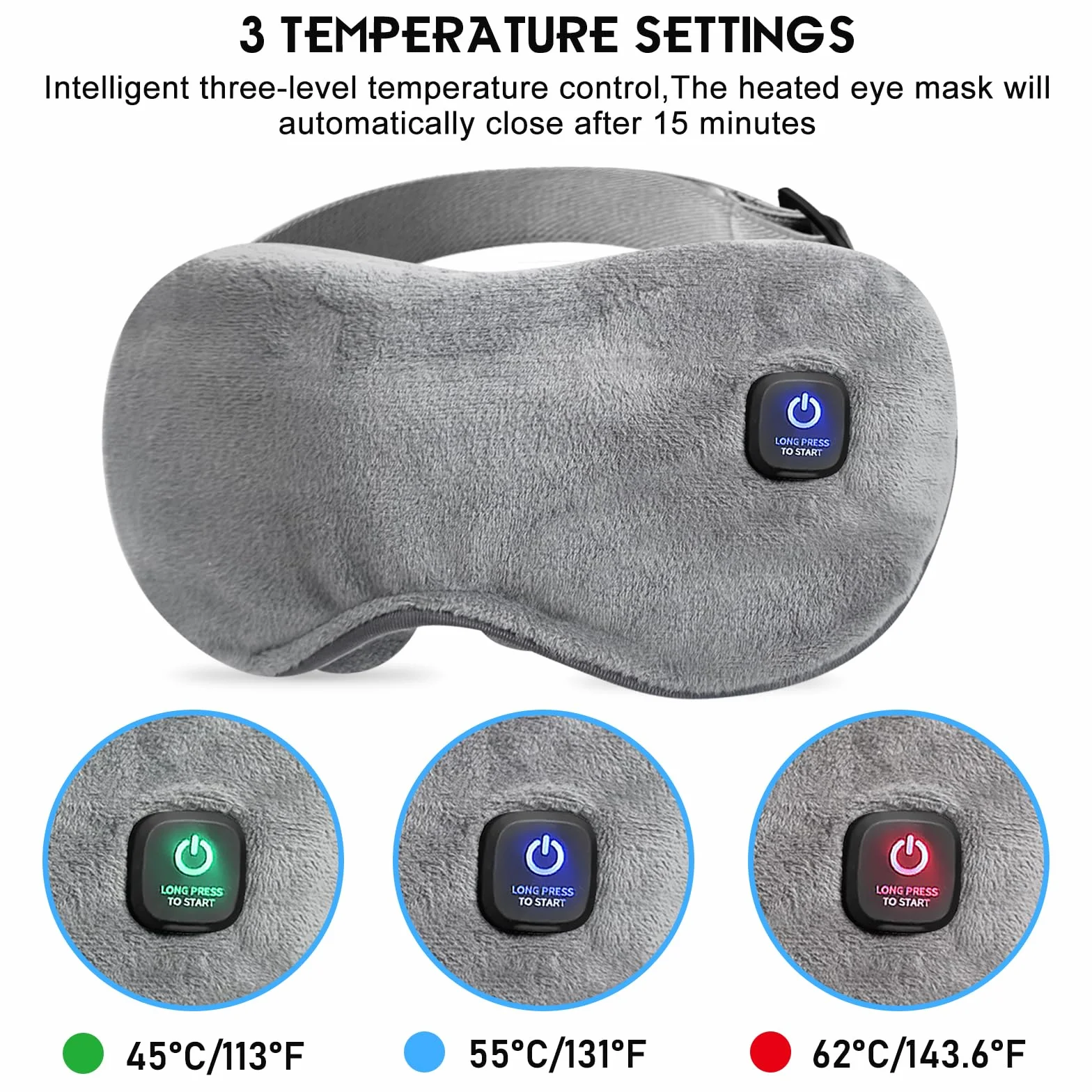 Lunettes chauffantes sans fil avec batterie sans fil - Masque chauffant pour les yeux - 3 niveaux de chaleur - Housse lavable - Pour les yeux secs et un meilleur sommeil
