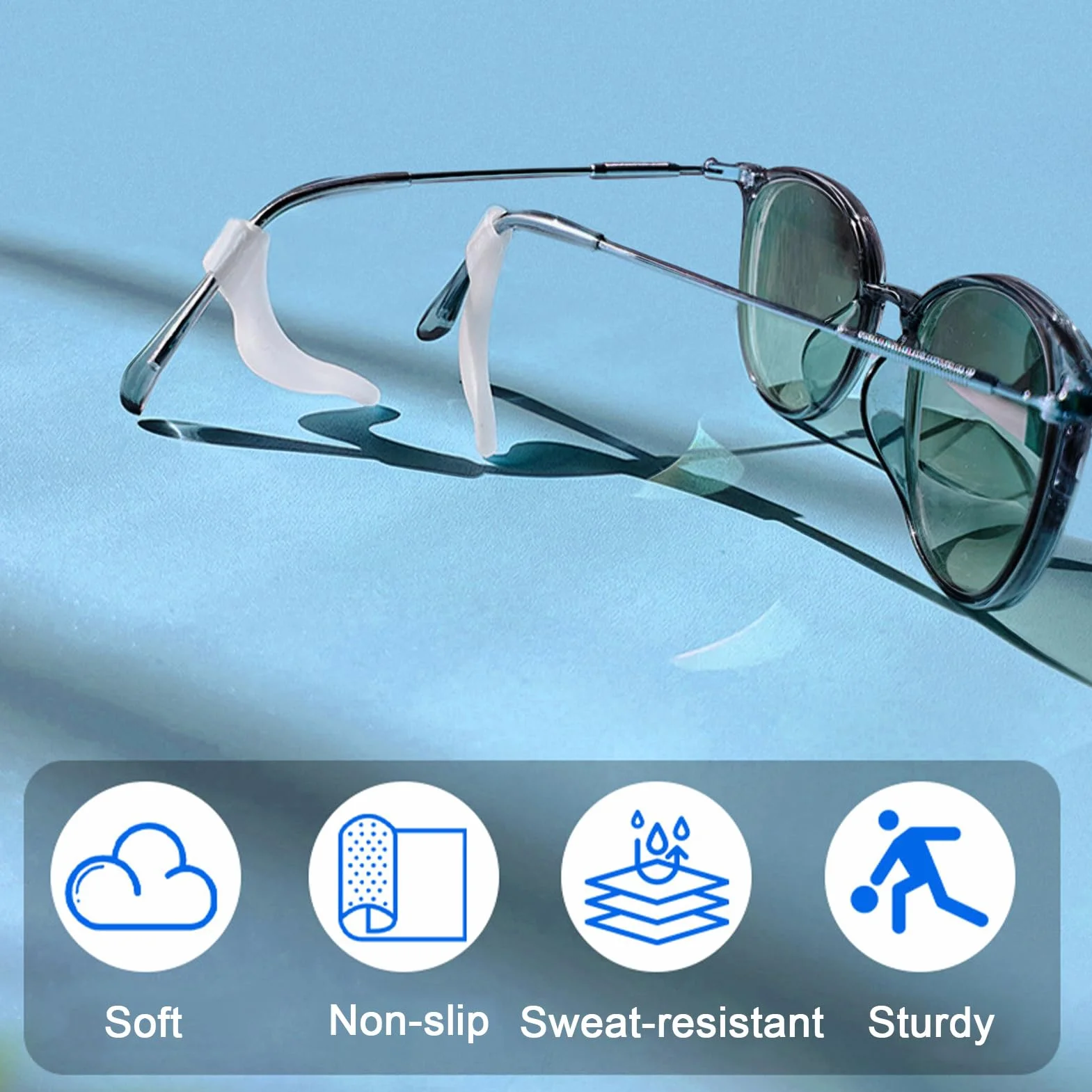 Crochets D'oreille Lunettes Anti-dérapant en Silicone, Embouts De Branches, Pour Lunettes De Soleil, Noir+Blanc