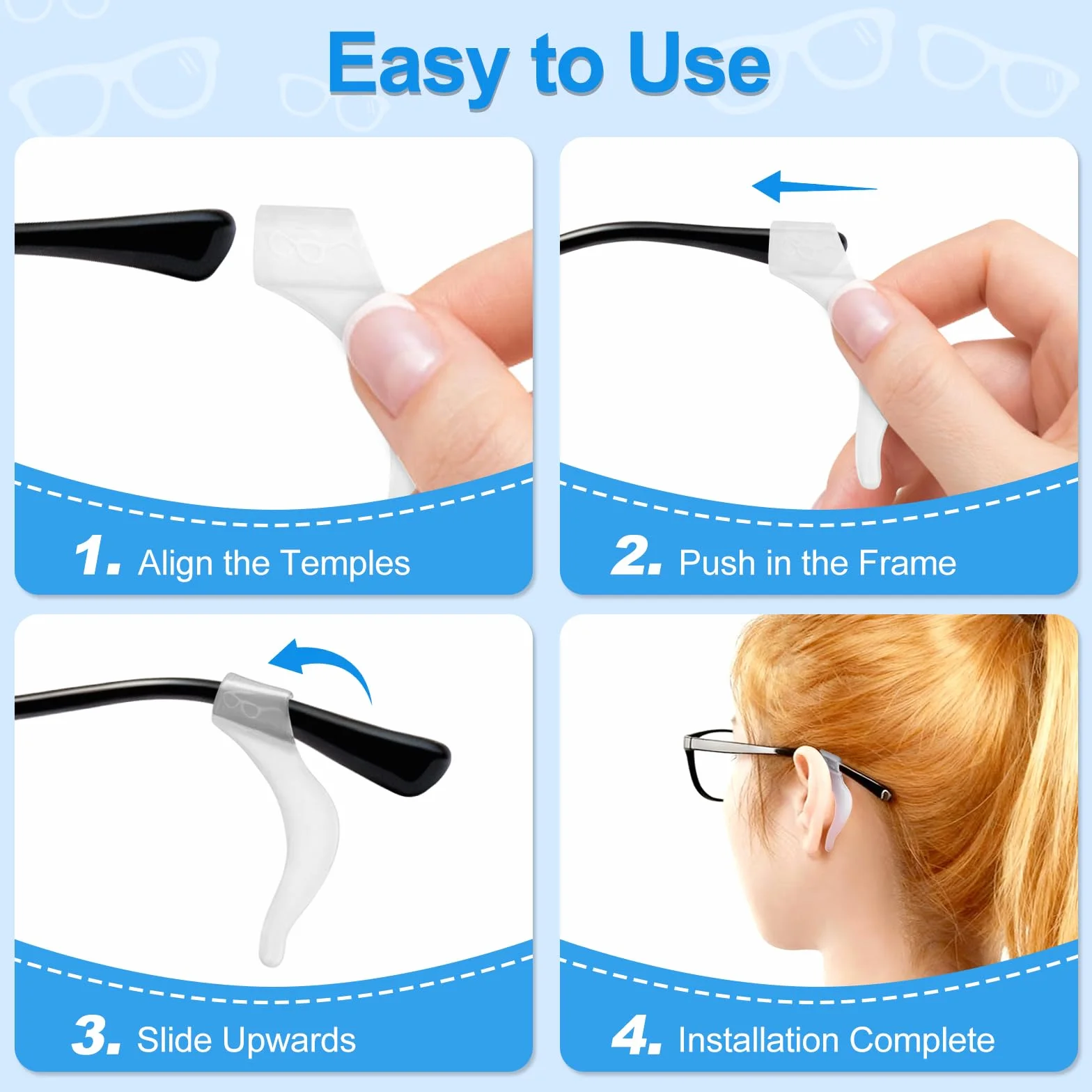 Crochets d'oreille en Silicone Anti Glisse pour Lunettes, Porte-Lunettes Anti-Dérapant Universels
