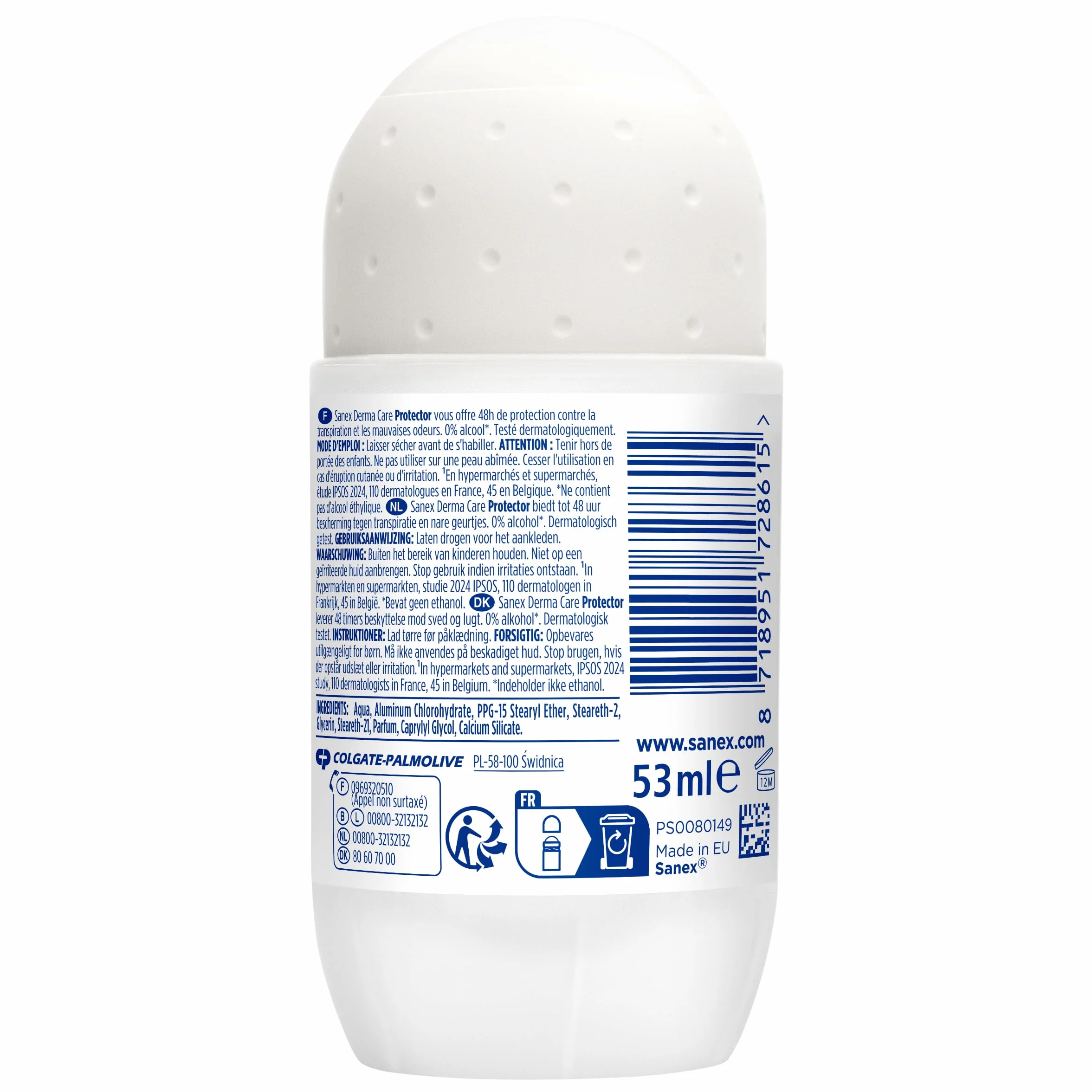 SANEX -Derma Care Protector 48 h Déodorant Bille Anti-transpirant 53 ml –fraîcheur longue durée contre la transpiration et les mauvaises odeurs – respecte la peau– ne contient pas d’alcool*
