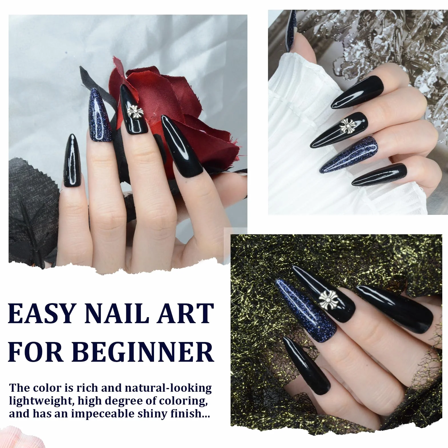 Poudre à Ongles 28g Paillettes Noires Dipping Powder Manucure Kits DIY Sans Odeur Lampe Non Requise