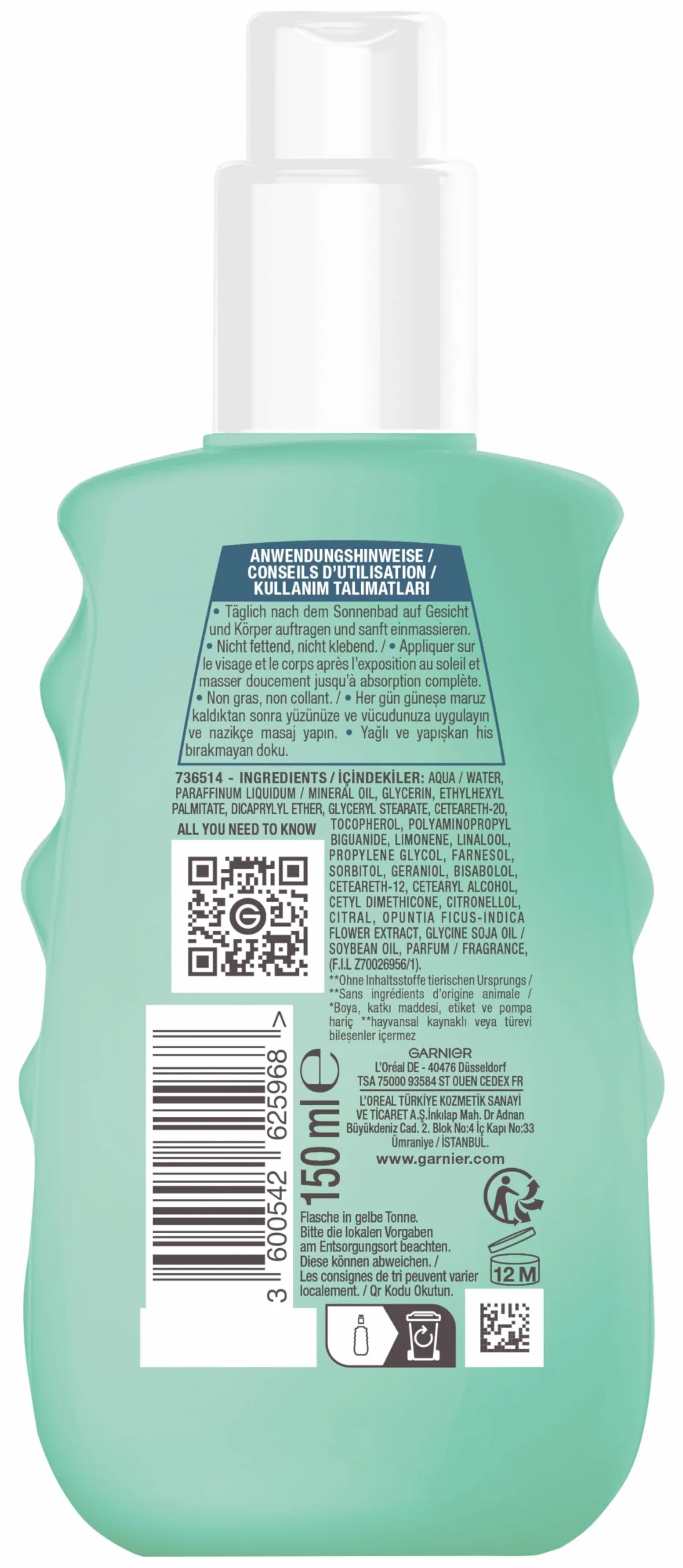 Garnier Ambre Solaire After Sun Spray Hydrate et prolonge le bronzage 150 ml