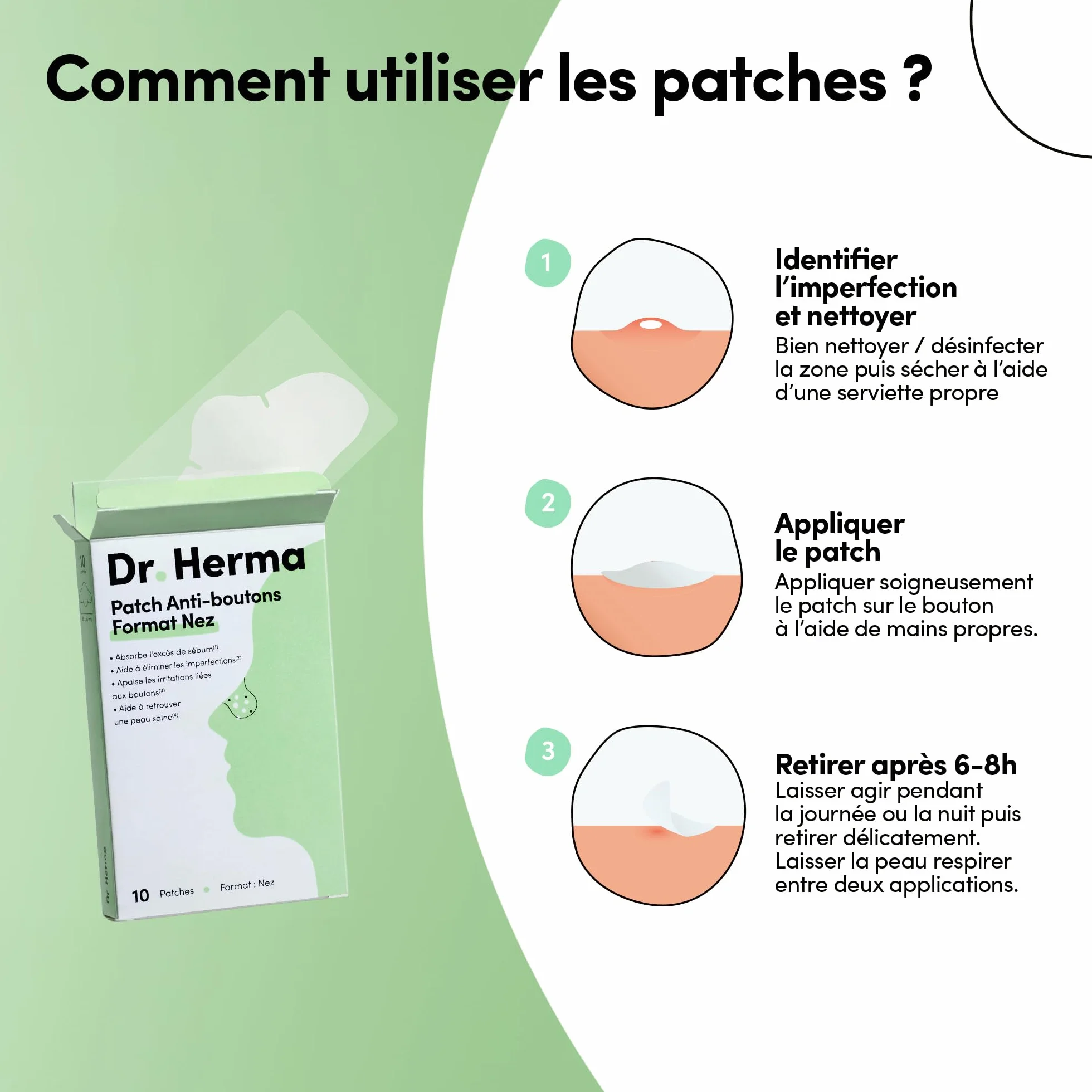 Dr. Herma Patch Anti Bouton Acide Salicylique Hydrocolloïdes Huile d'Arbre à Thé Boîte de 10 patchs