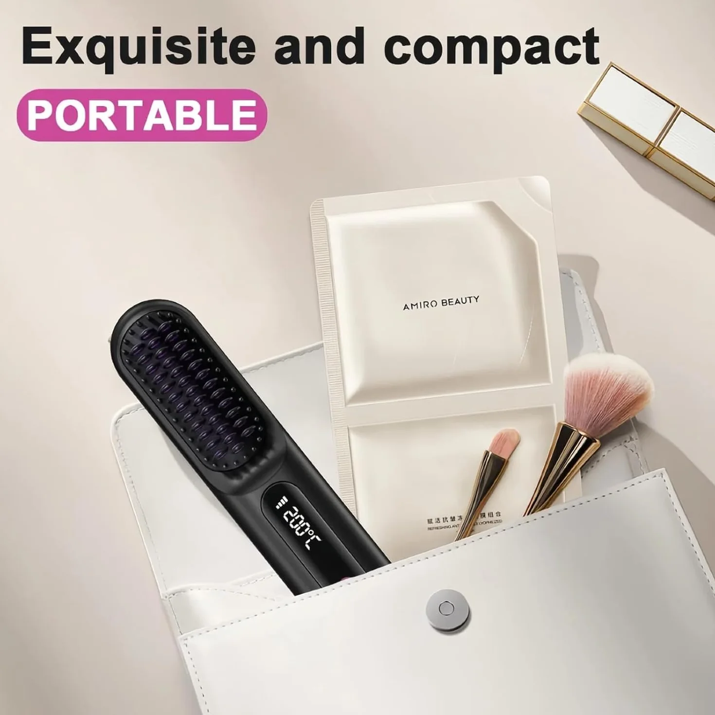 Sans Fil Brosse Lissante Cheveux Court Peigne Chauffant Portable Mini Lisseur Voyage 3 Températures