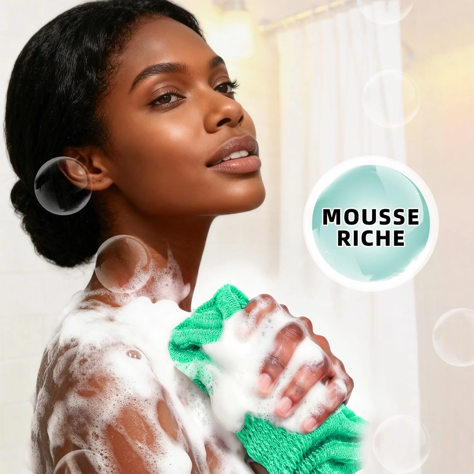 Cleangor Filet à Bain Africain Éponge Exfoliante Corps Douche Gant Soie Noir Vague Marine