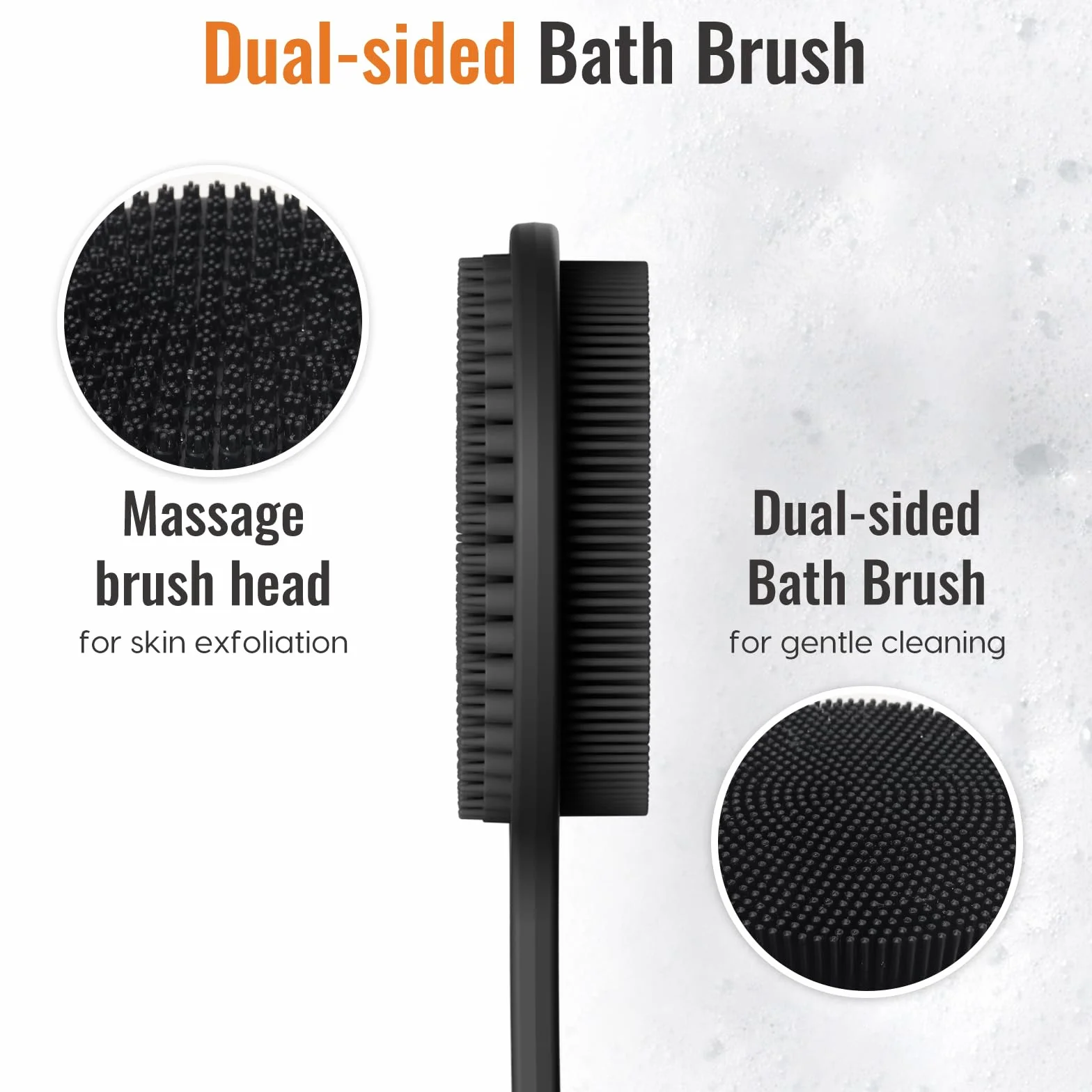 Brosse de douche en silicone double face long manche exfoliation massage homme