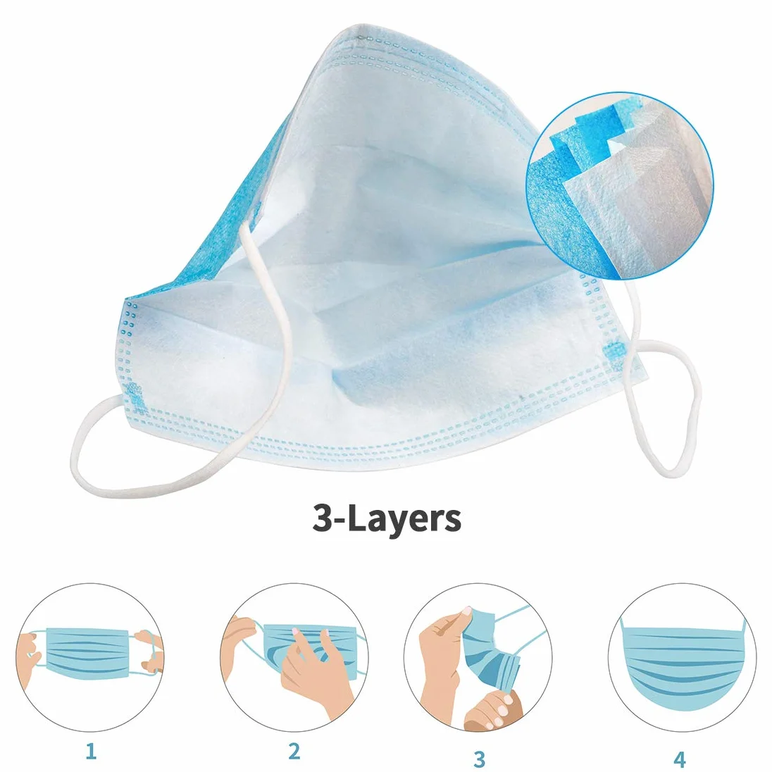 Masque chirurgical jetable EN 14683 type IIR 50 pièces Filtre ≥99%