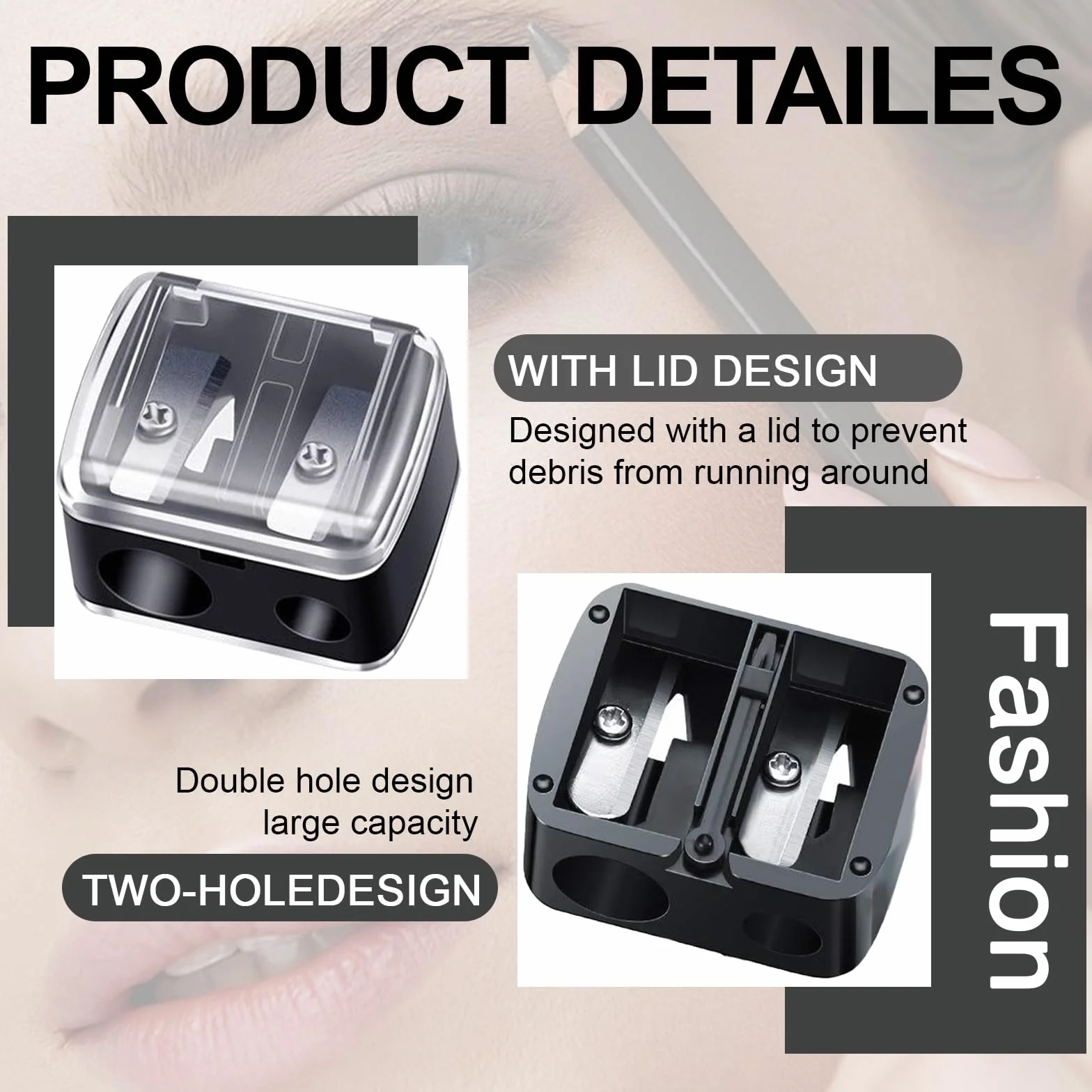 Taille Crayon Maquillage Double Trou avec Reservoir pour Crayons Sourcils Rouges à Lèvres Eye-Liners
