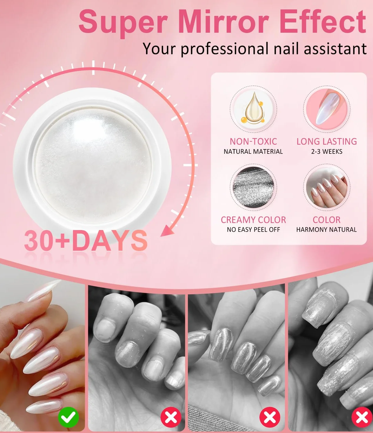 Lot de 6 Poudres à Ongles Chromée Effet Miroir Métallique Nail Art
