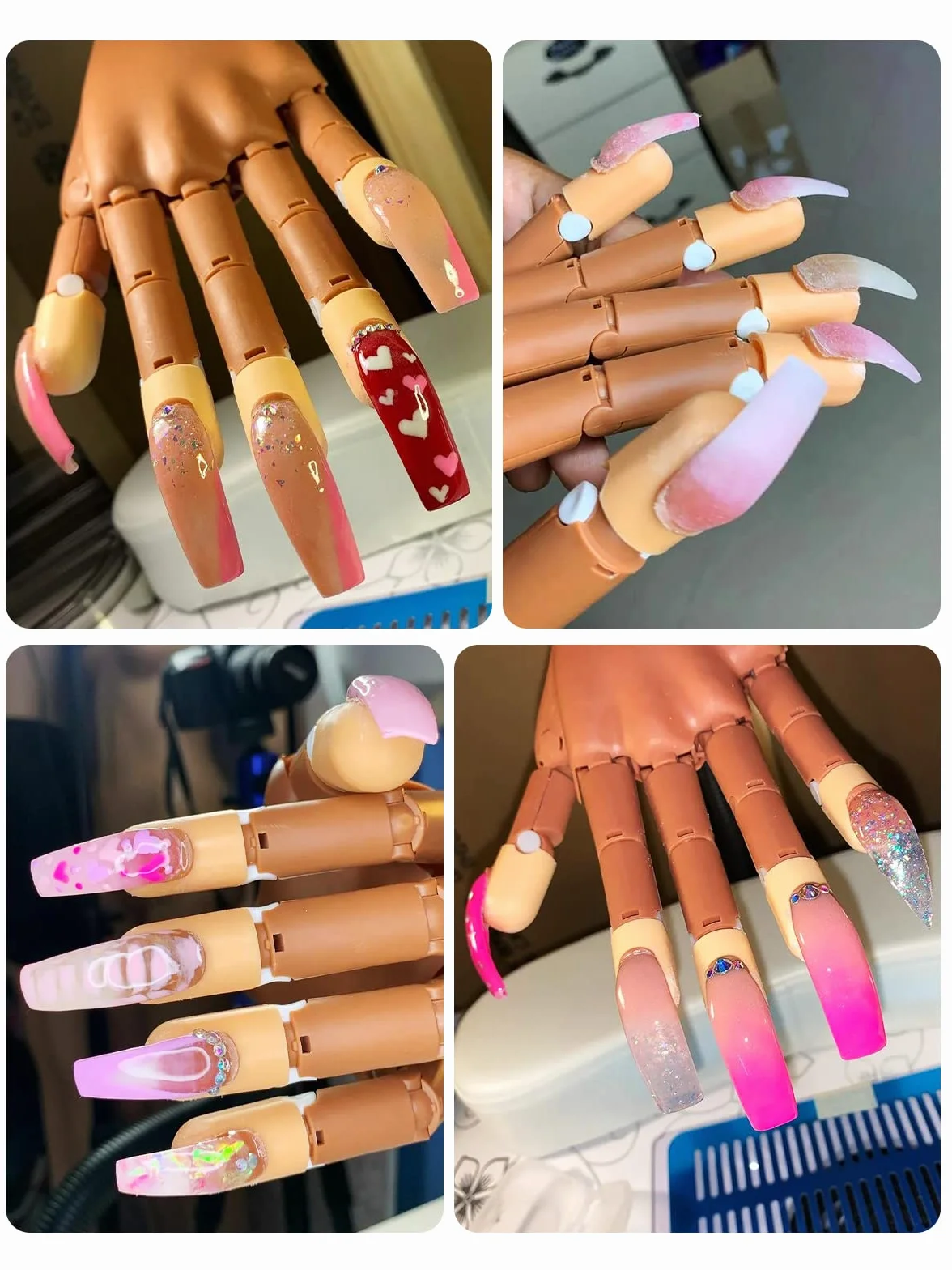 Deciniee Main D'Entrainement Manucure: Flexible Fausse Main pour Ongle - Main d Entrainement pour Ongle avec 300 Pièces Faux Ongles - Amovible Main Entrainement Ongles pour Manucure