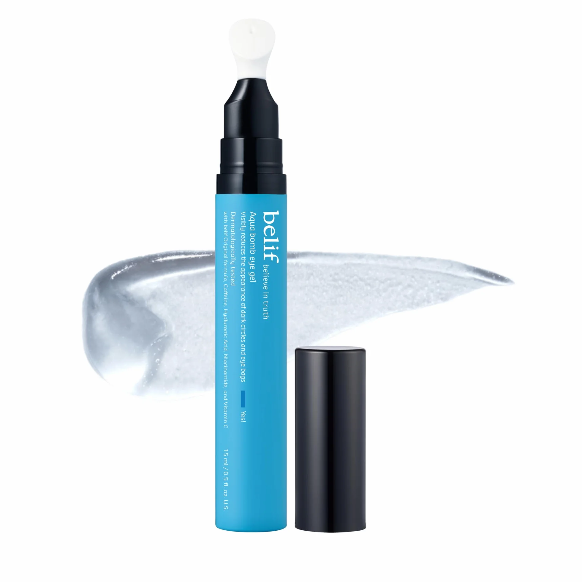belif Aqua Bomb Cooling Eye Gel - Caffeine & Hyaluronic Acid for Puffiness, Niacinamide & Vitamin C for Dark Circles, Adenosine & Collagen for Firming, Korean Skincare (15ml)