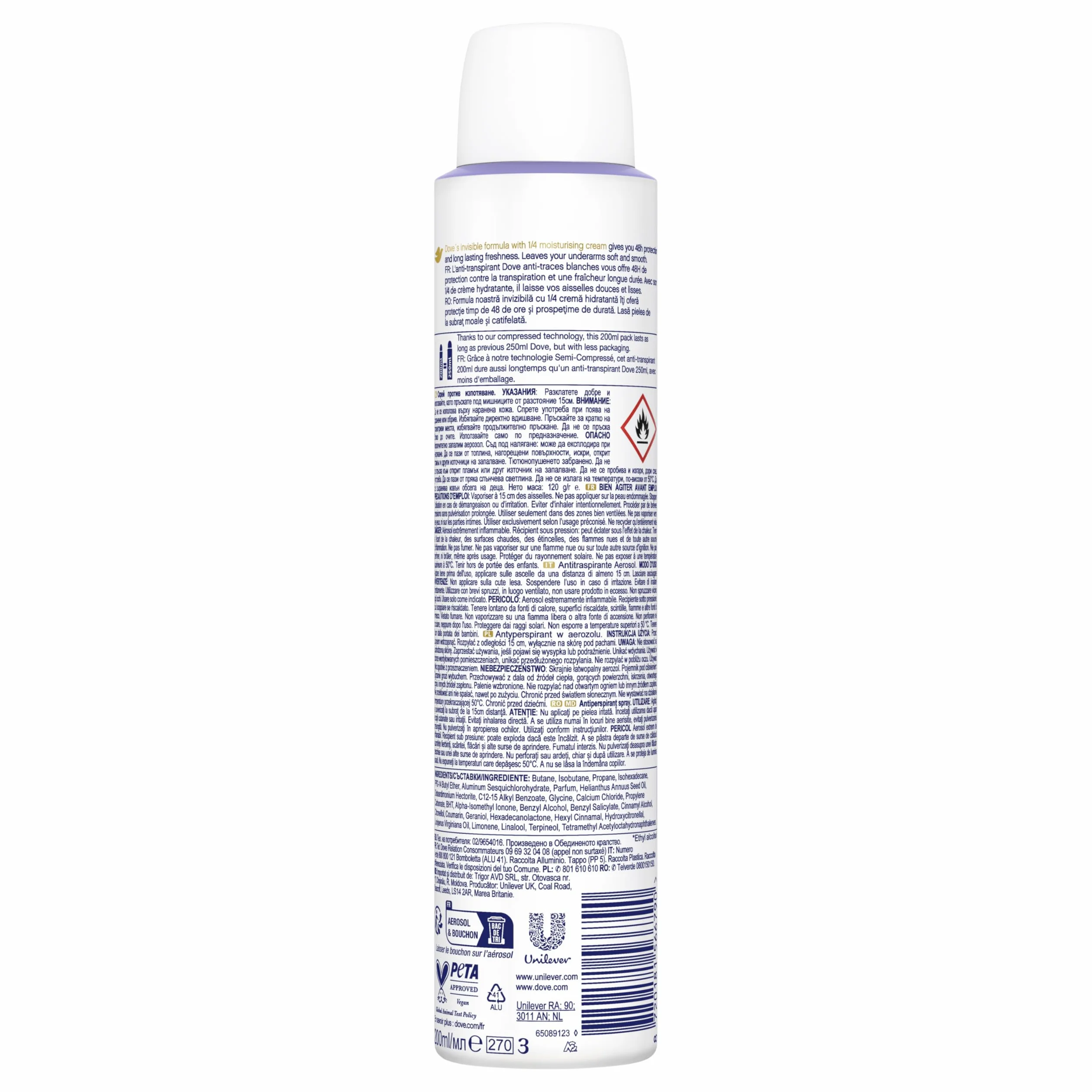 DOVE Déodorant Spray Anti-Transpirant - Invisible Fresh - Protection 48H contre la transpiration - Contient 1/4 de crème hydratante - 200ml
