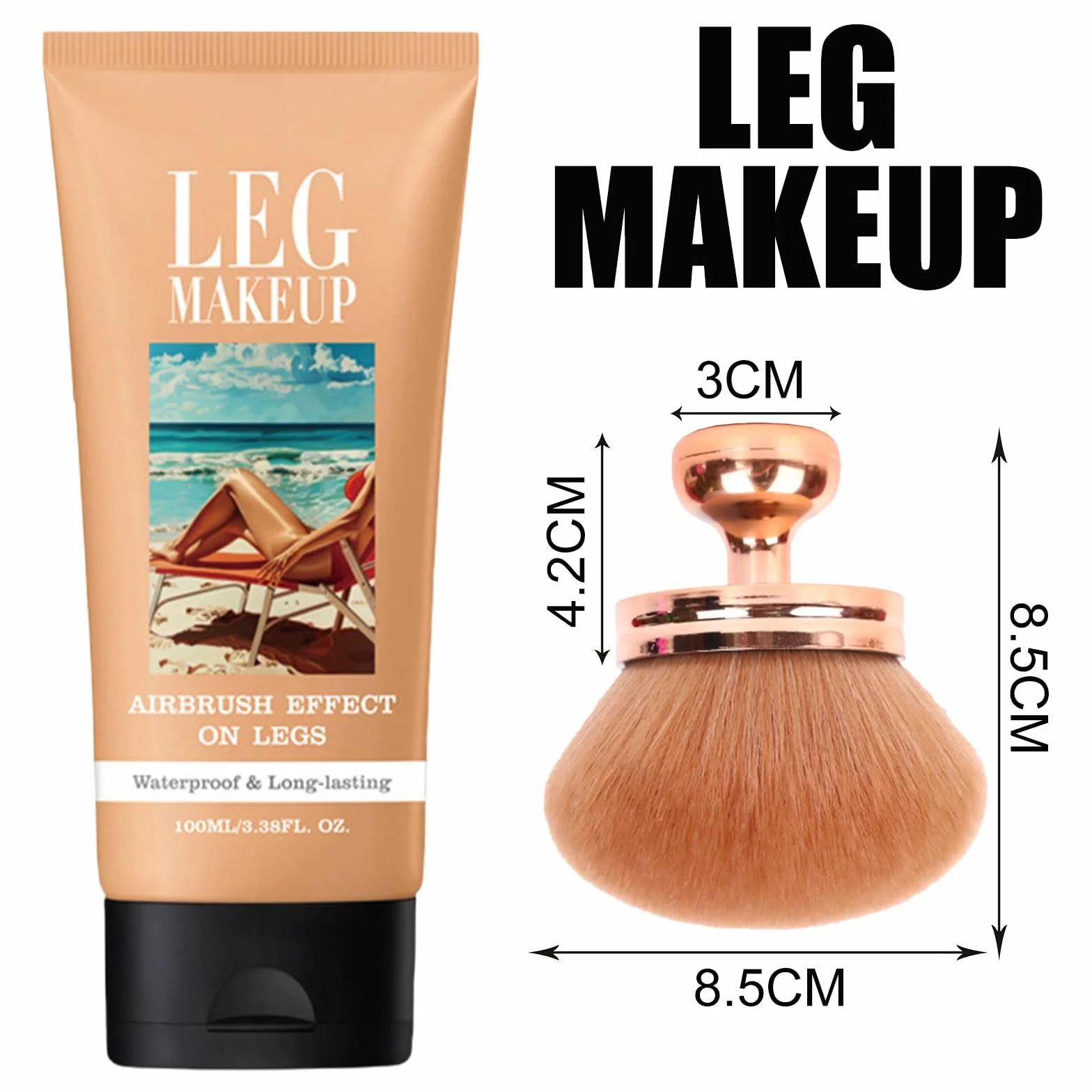 Fond de Teint Jambes Waterproof Leg Makeup with Brush Body Coverage Perfector Long-Lasting Sweat-Proof Coverage Concealer (#2)