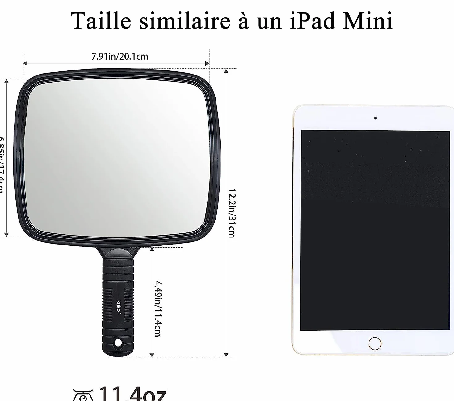 Miroir à Main Professionnel avec Poignée, Miroir Maquillage Ovale Portable 20.1x31cm Noir